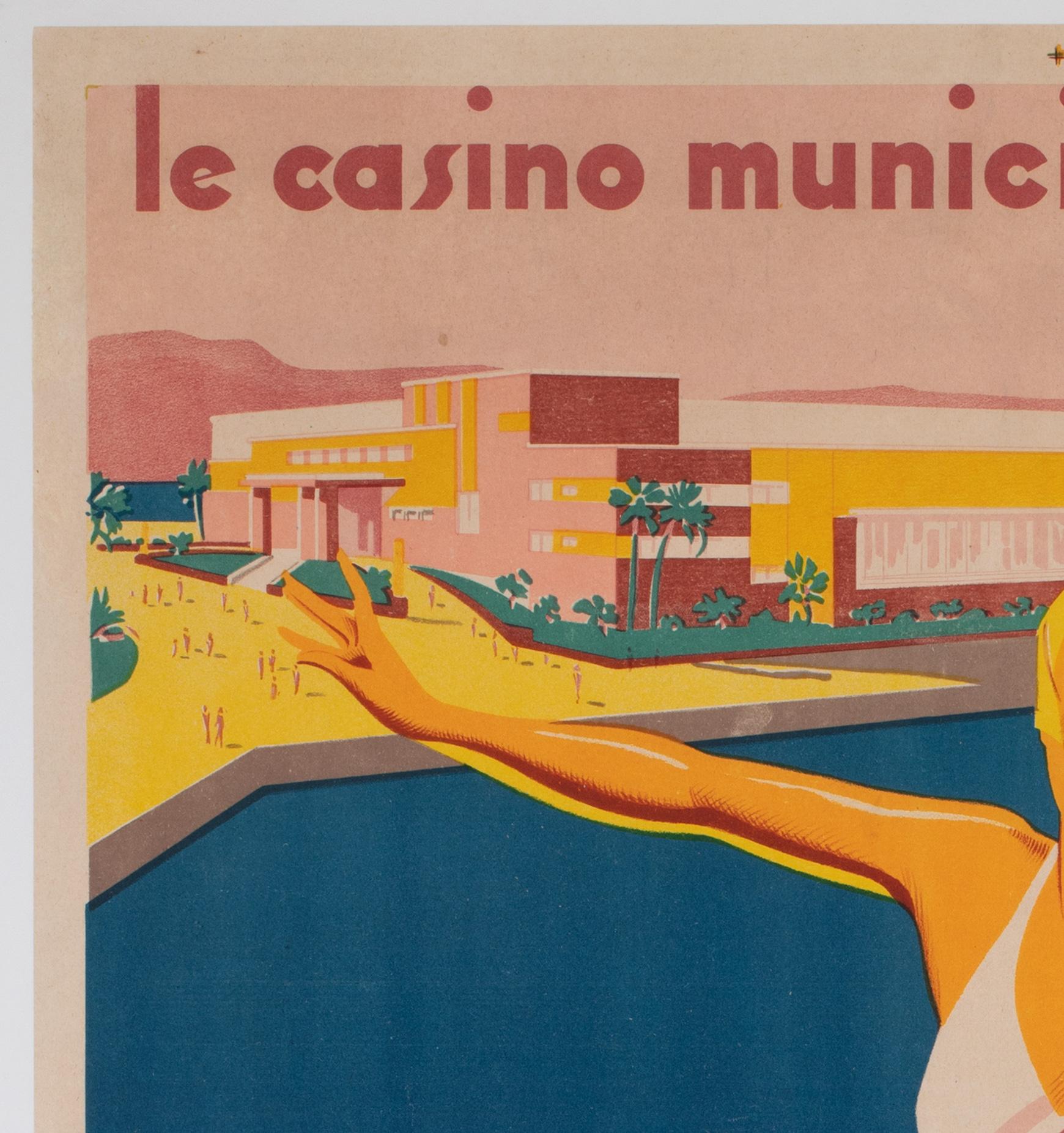 Bandol 1930s French Travel Poster, Sports, Ski, Andre Bermond In Excellent Condition For Sale In Bath, Somerset