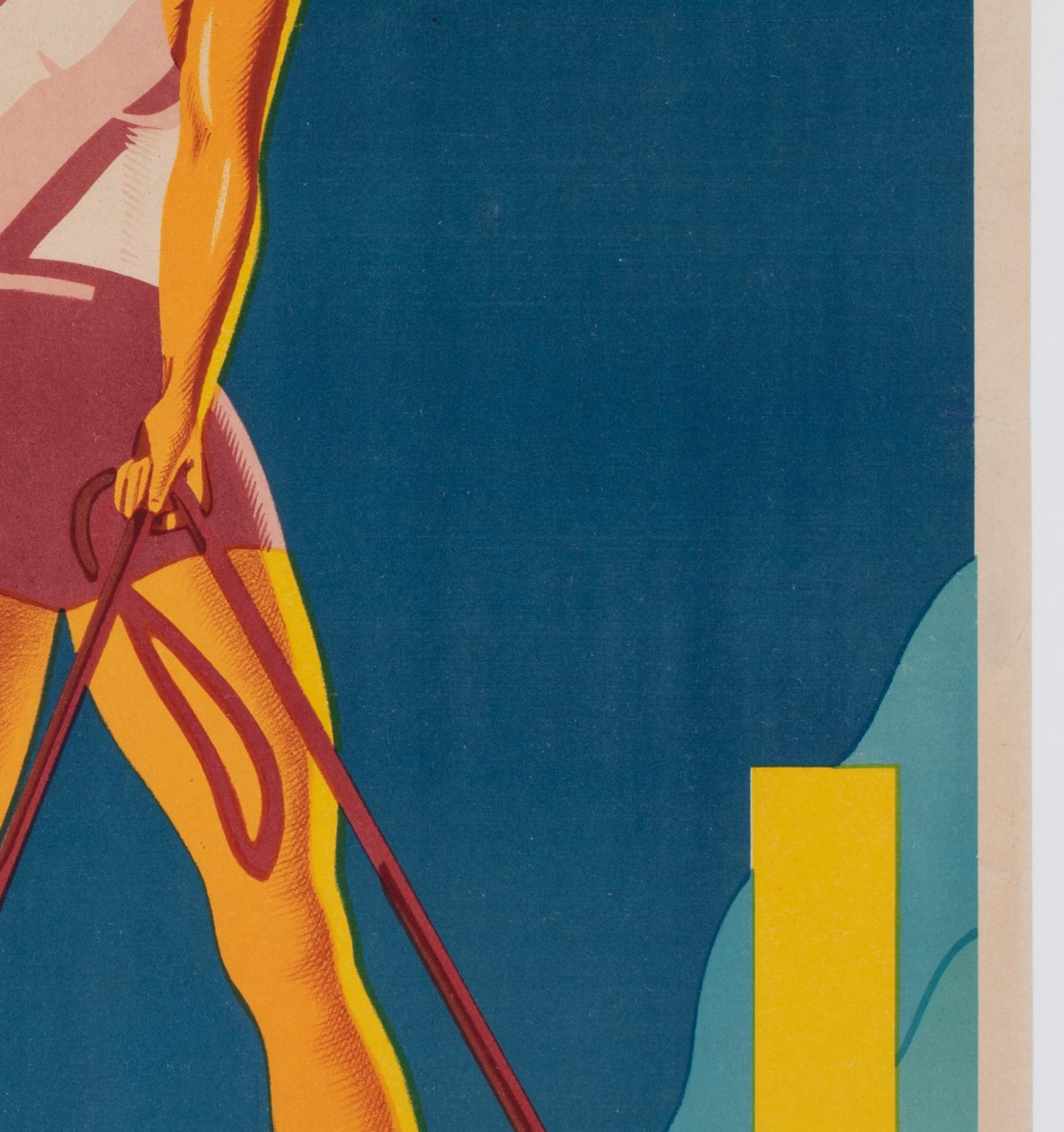 Bandol 1930s French Travel Poster, Sports, Ski, Andre Bermond For Sale 1