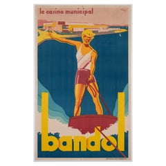 Bandol 1930s French Travel Poster, Sports, Ski, Andre Bermond