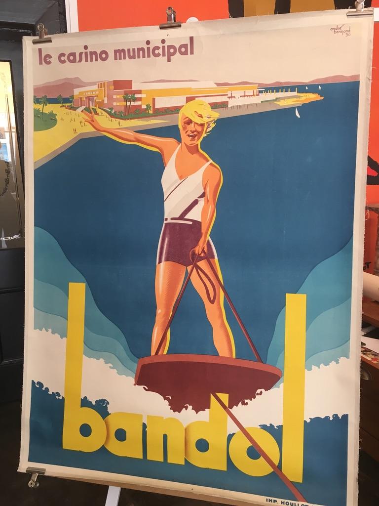 'Bandol' Sport & Ski Art Deco 1930er Jahre Original Poster von Andre Bermond (Französisch) im Angebot