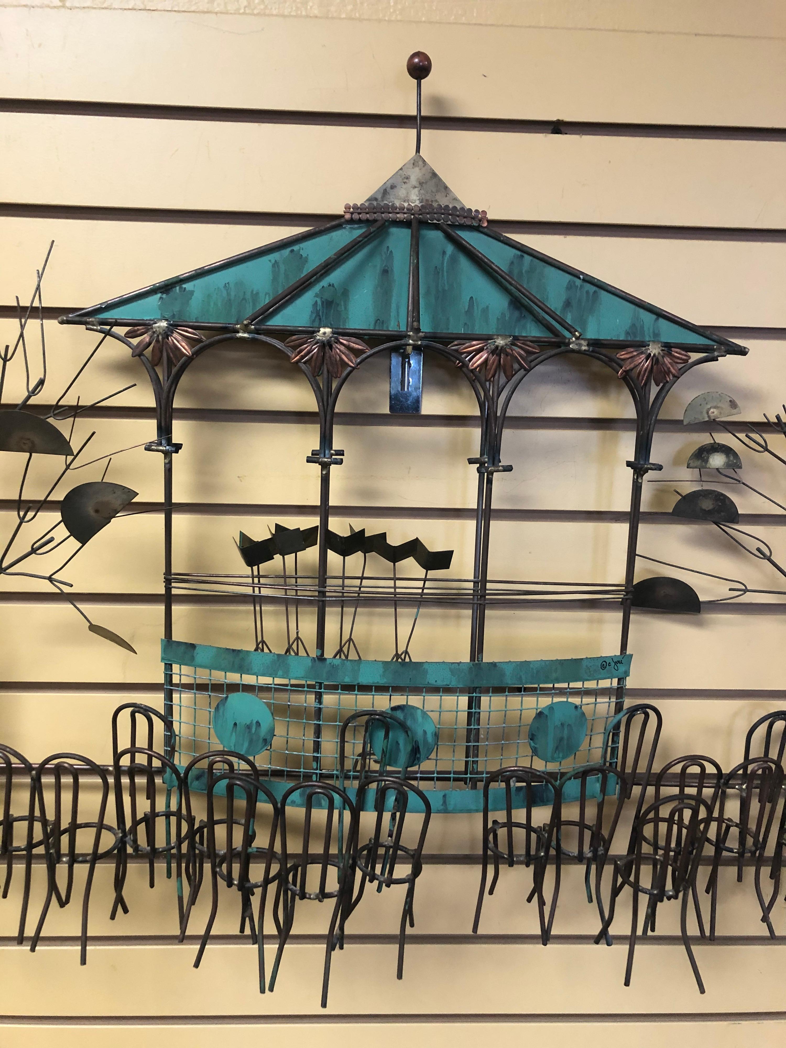 Mid-Century Modern Bandstand / Gazebo Mixed Metal Wall Sculpture by Curtis Jere For Sale