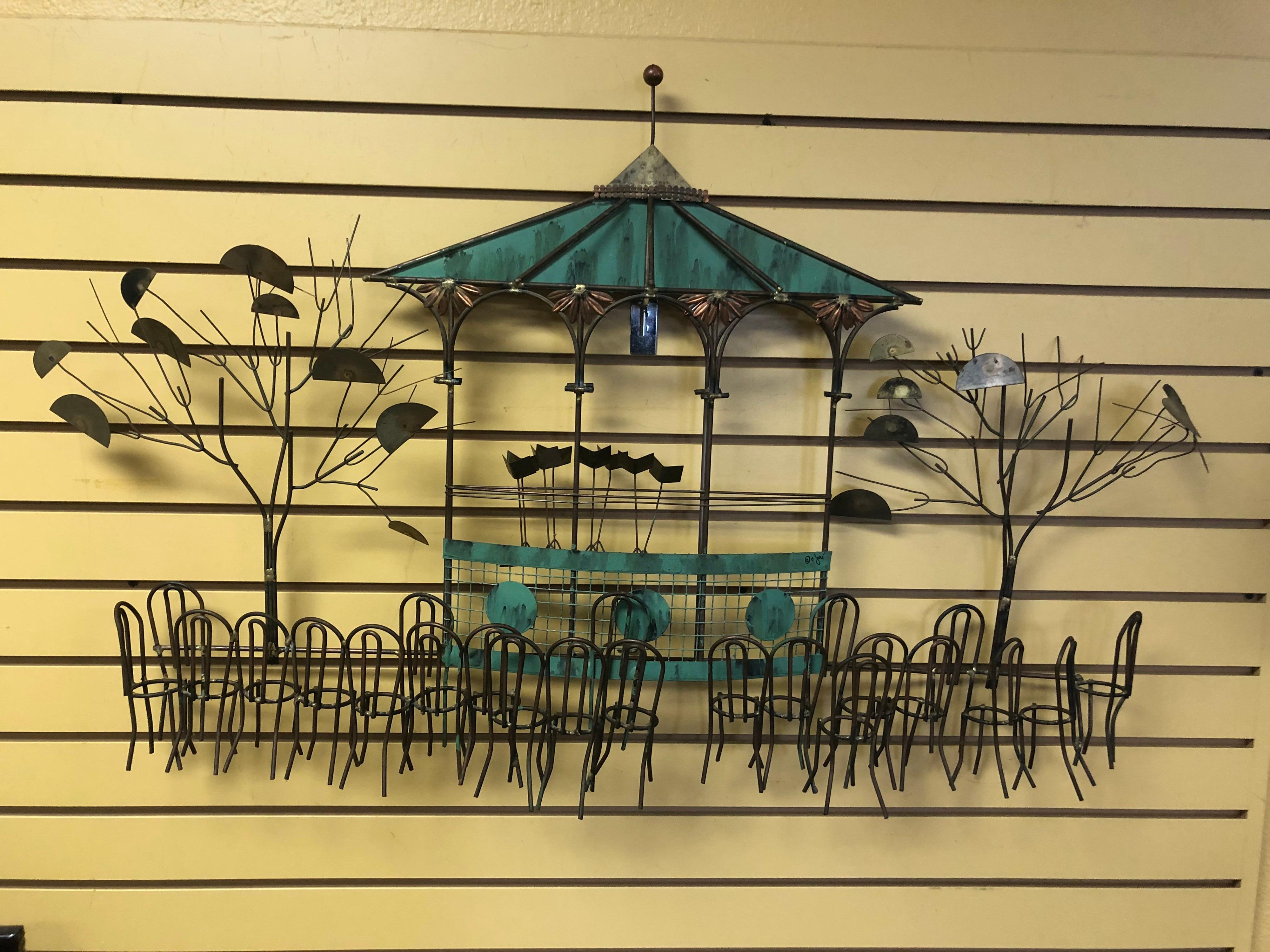 Bandstand / Gazebo Mixed Metal Wall Sculpture by Curtis Jere In Good Condition For Sale In San Diego, CA