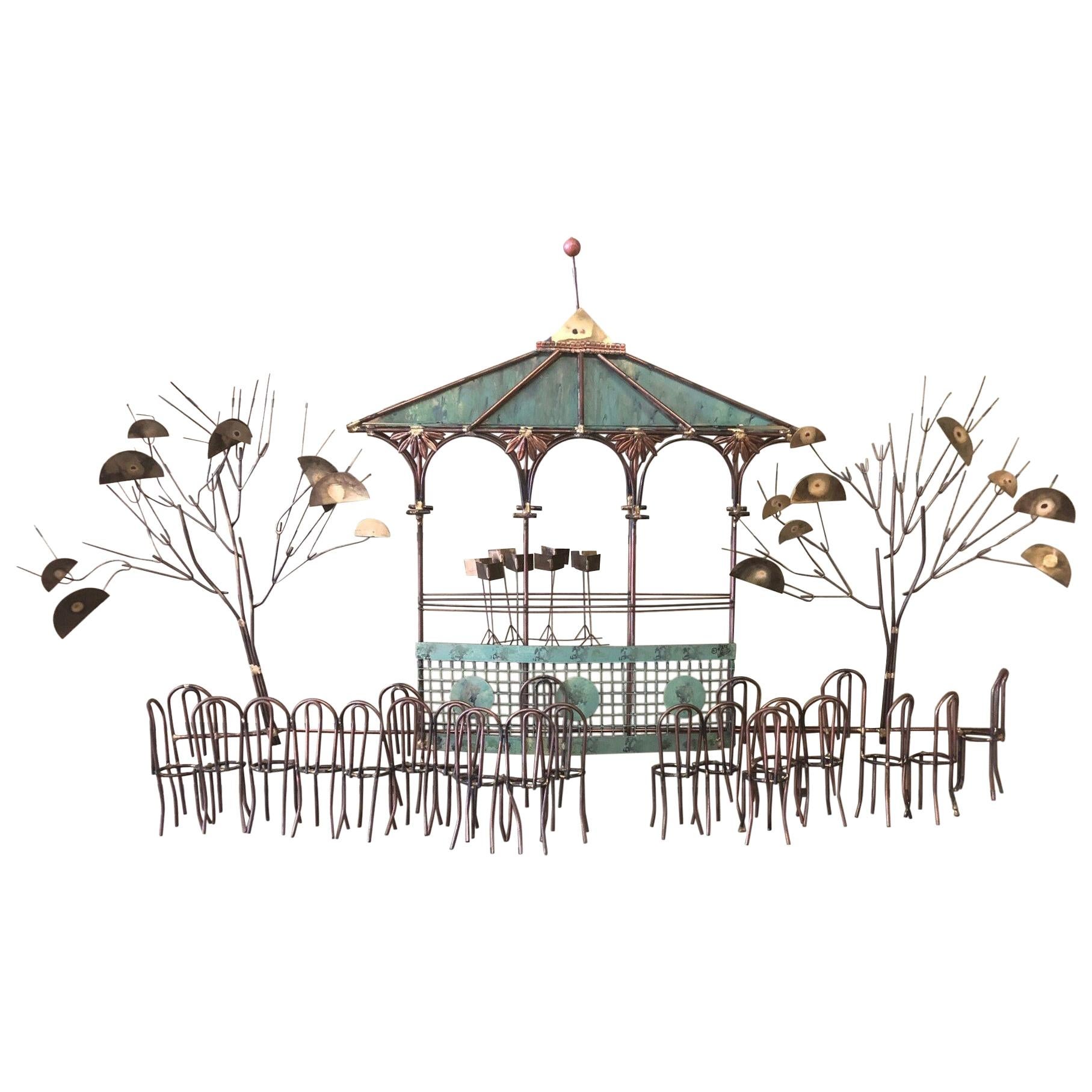 Bandstand / Gazebo Mixed Metal Wall Sculpture by Curtis Jere For Sale