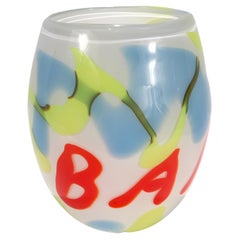 Retro "BANG" Pop-Art Cased Art Glass Vase in White, Blue, Yellow, & Red, 20th Century