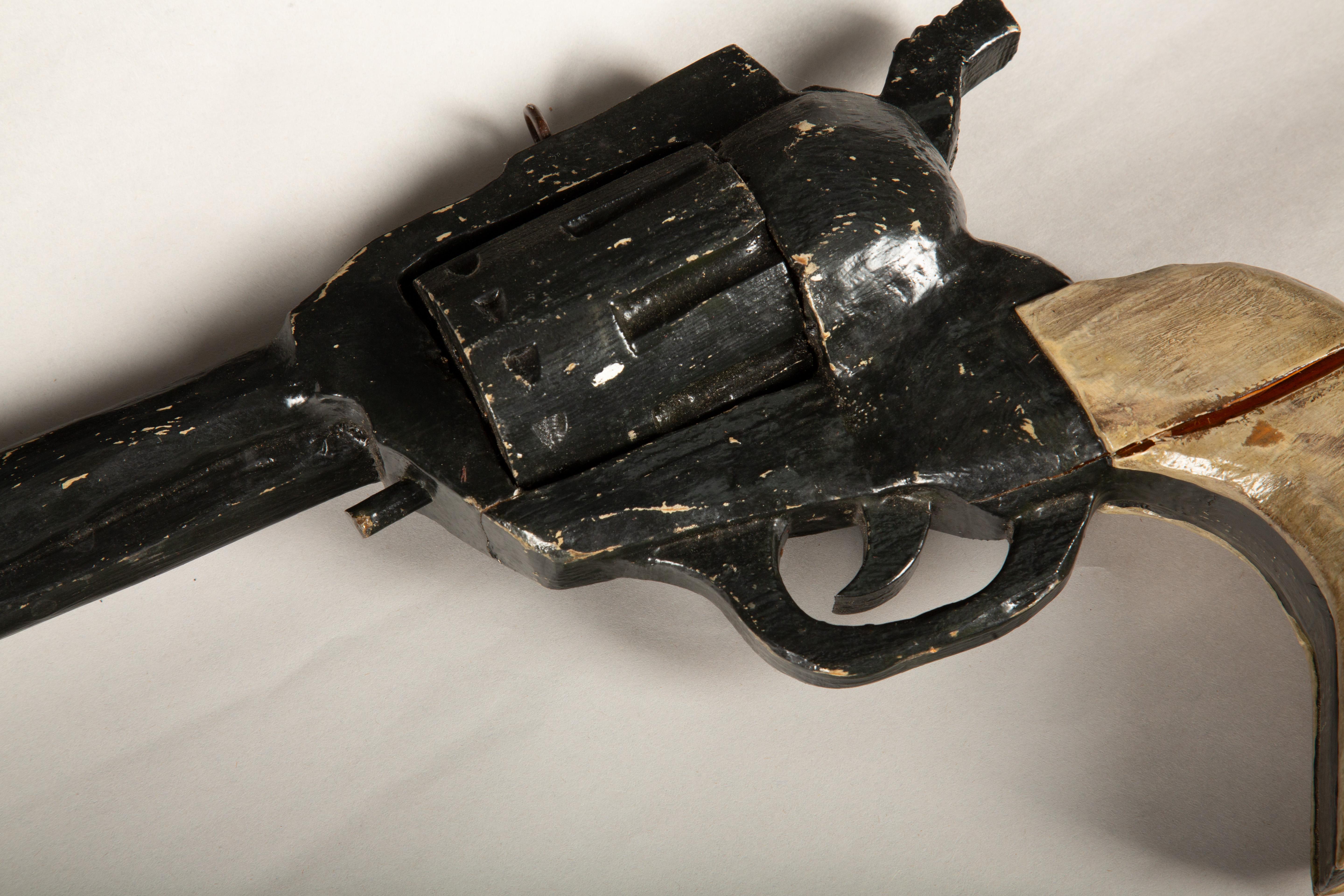 Hand-Carved Bang-Up Business: Carved Wood Revolver Trade Sign