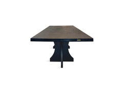 Modern Shou Sugi Ban Artisan Black Charred Wood Brass Dining Table - Tent by DH