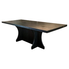 Modern Shou Sugi Ban Artisan Black Charred Wood Brass Dining Table - Tent by DH