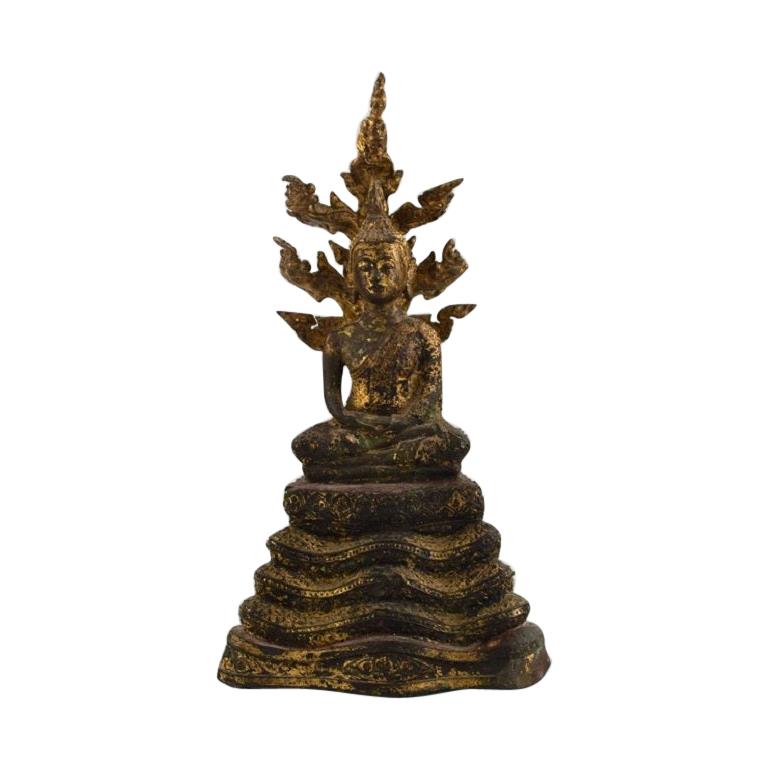 Bangkok School, Big Buddha in Patinated Bronze, 1800-1850 For Sale