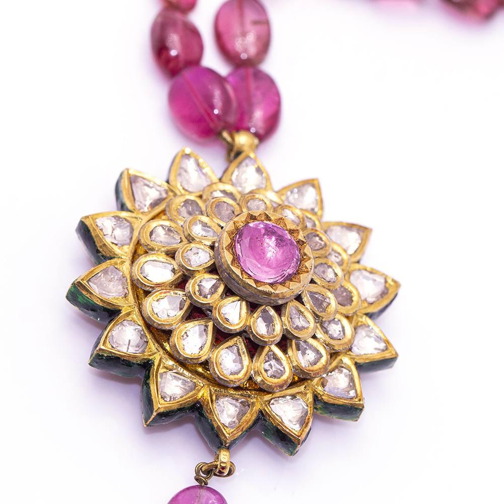 Women's BANGLADESH Rubelite and Diamonds Necklace For Sale