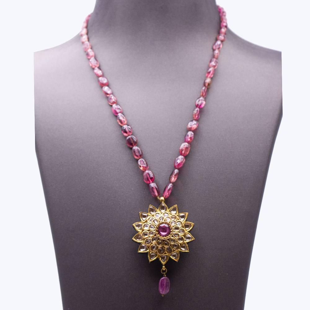 BANGLADESH Rubelite and Diamonds Necklace For Sale 2