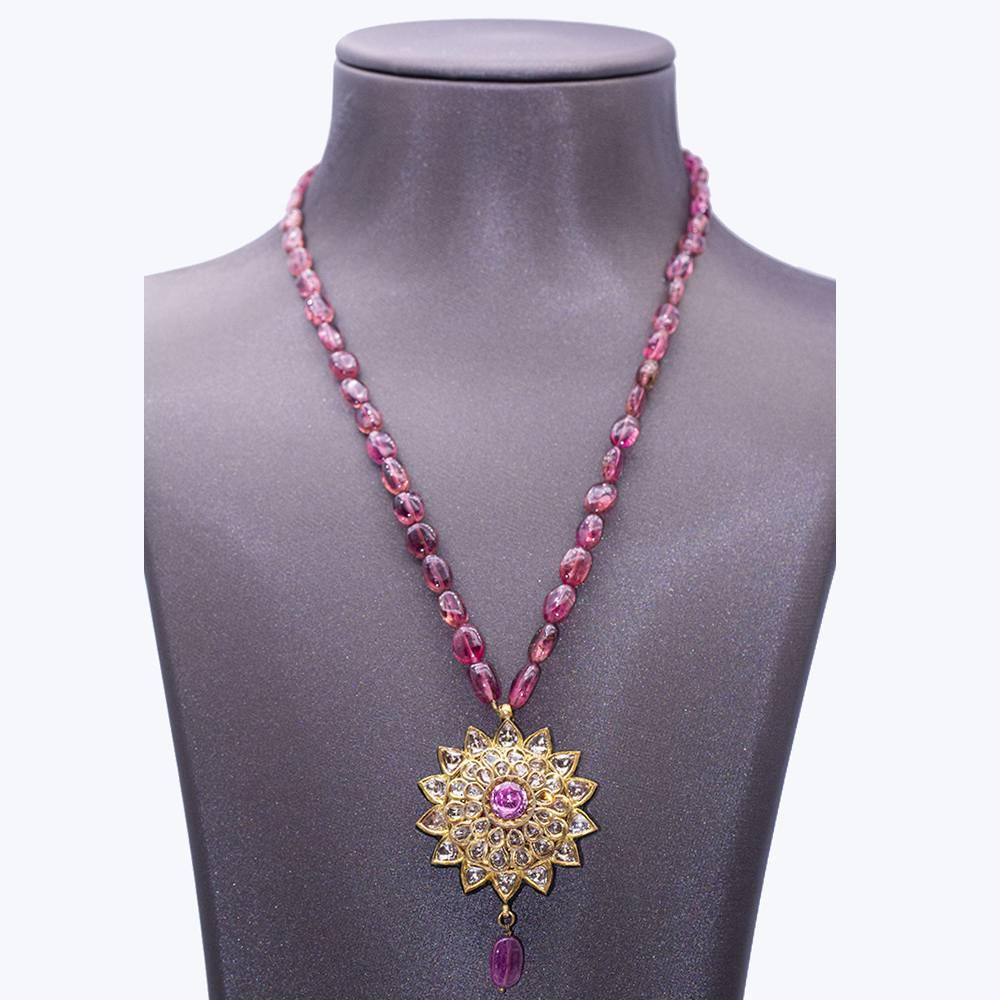BANGLADESH Rubelite and Diamonds Necklace For Sale 3