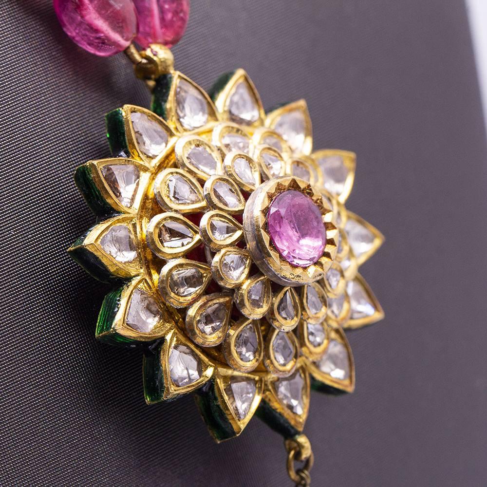 BANGLADESH Rubelite and Diamonds Necklace For Sale 5