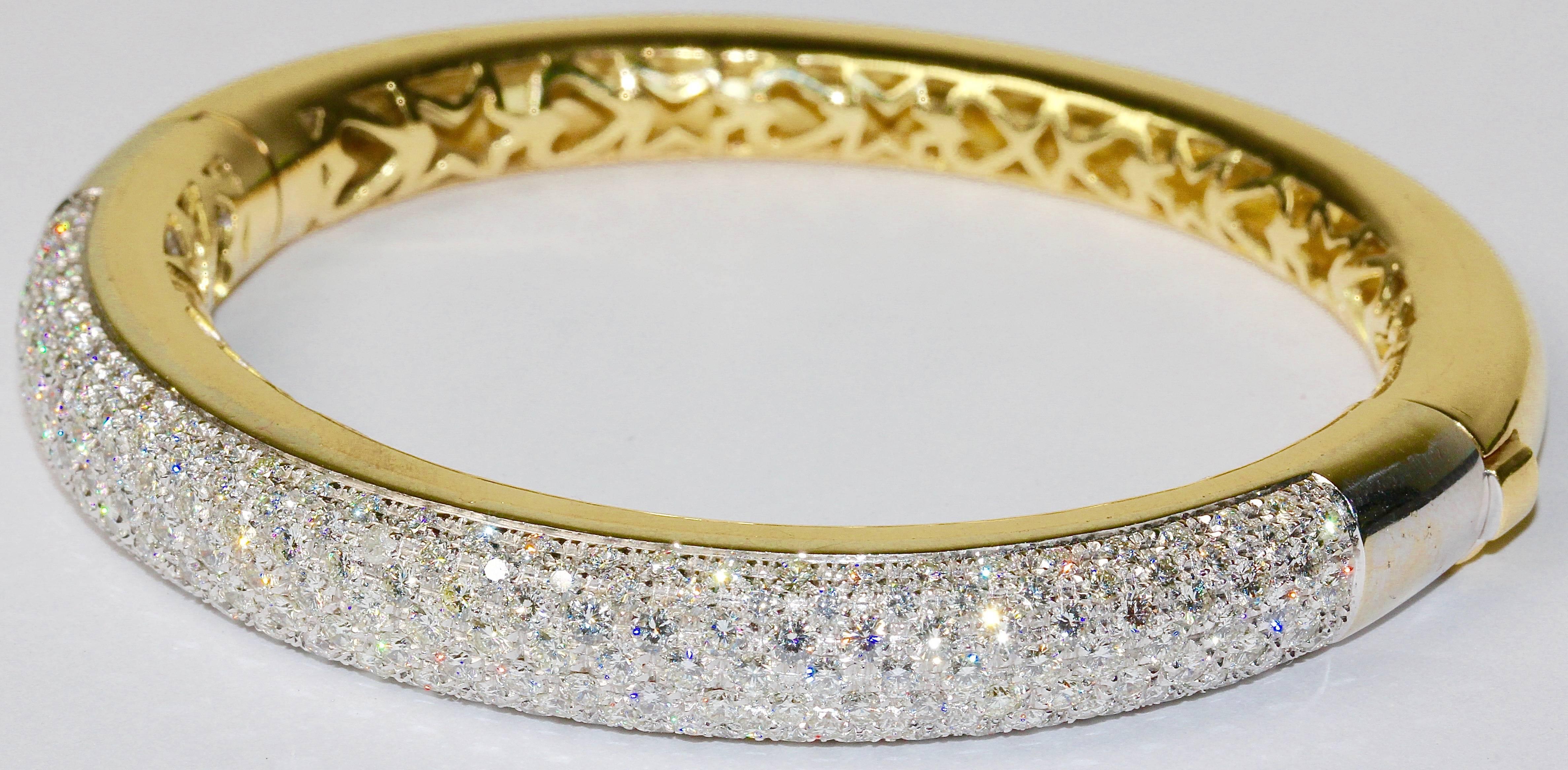 Round Cut Bangle, 18k Gold, 55.8 gram Set with 8.10ct Diamonds, with Certificate