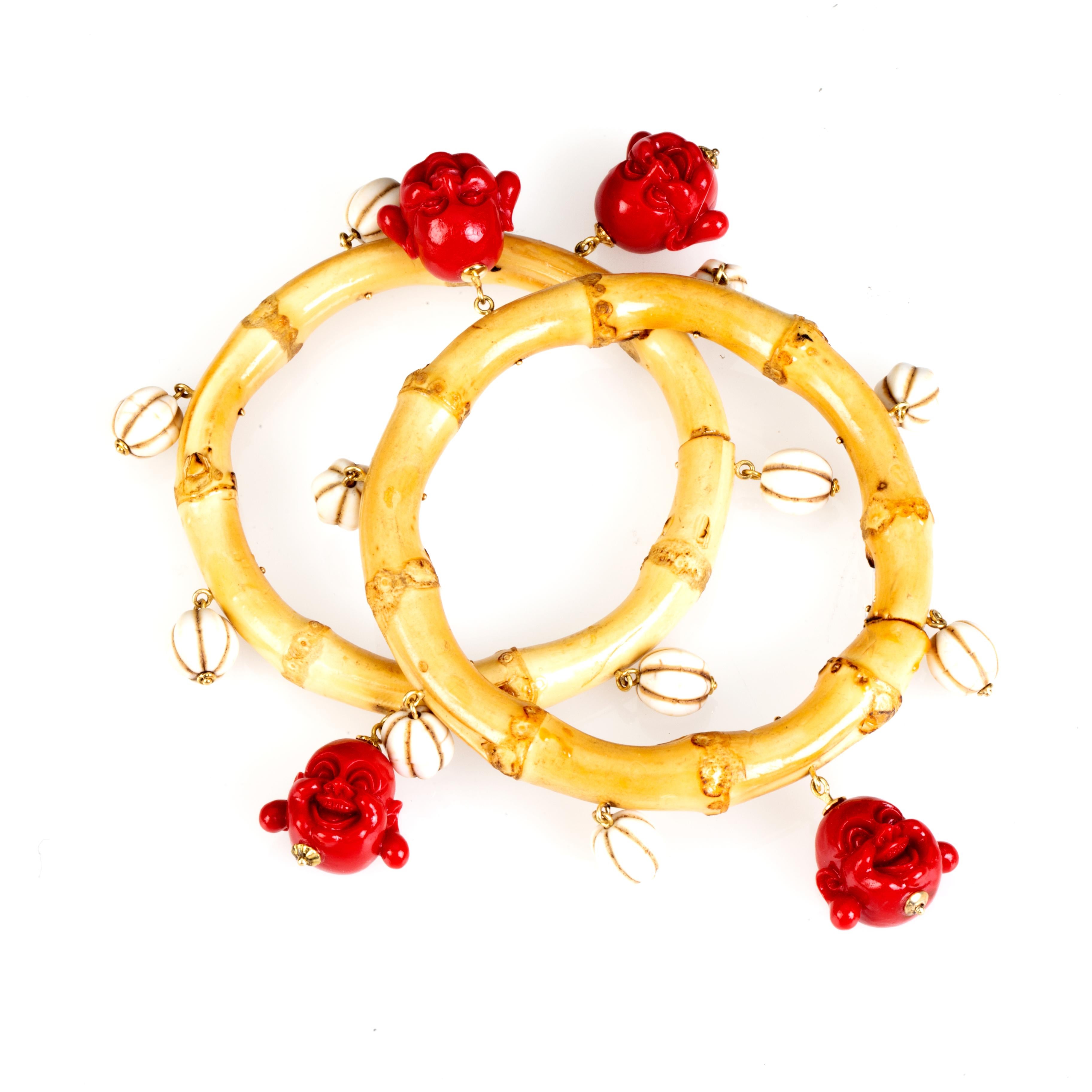 Artisan Bangle Bamboo Gold Coral For Sale