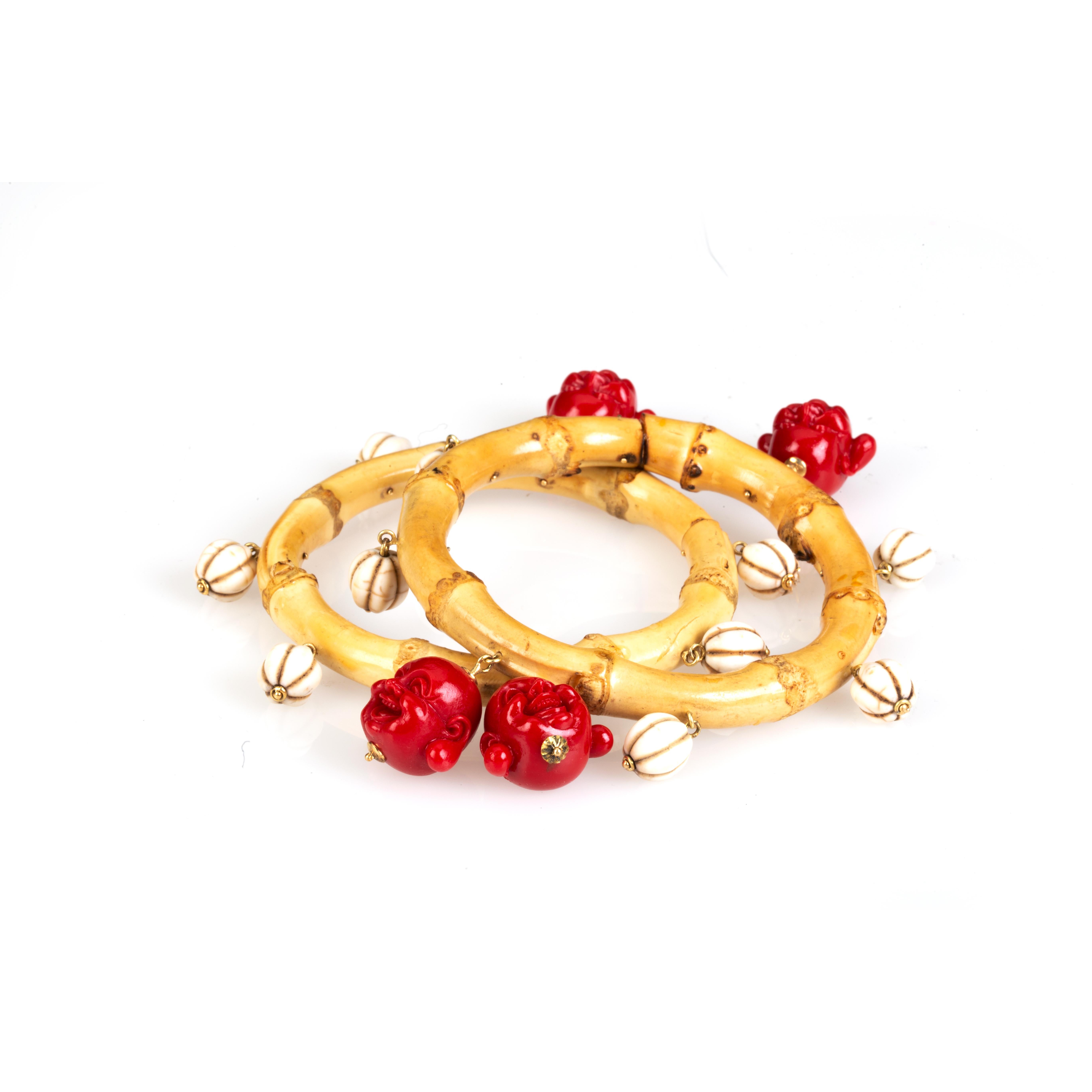 Bangle Bamboo Gold Coral In New Condition For Sale In Milan, IT