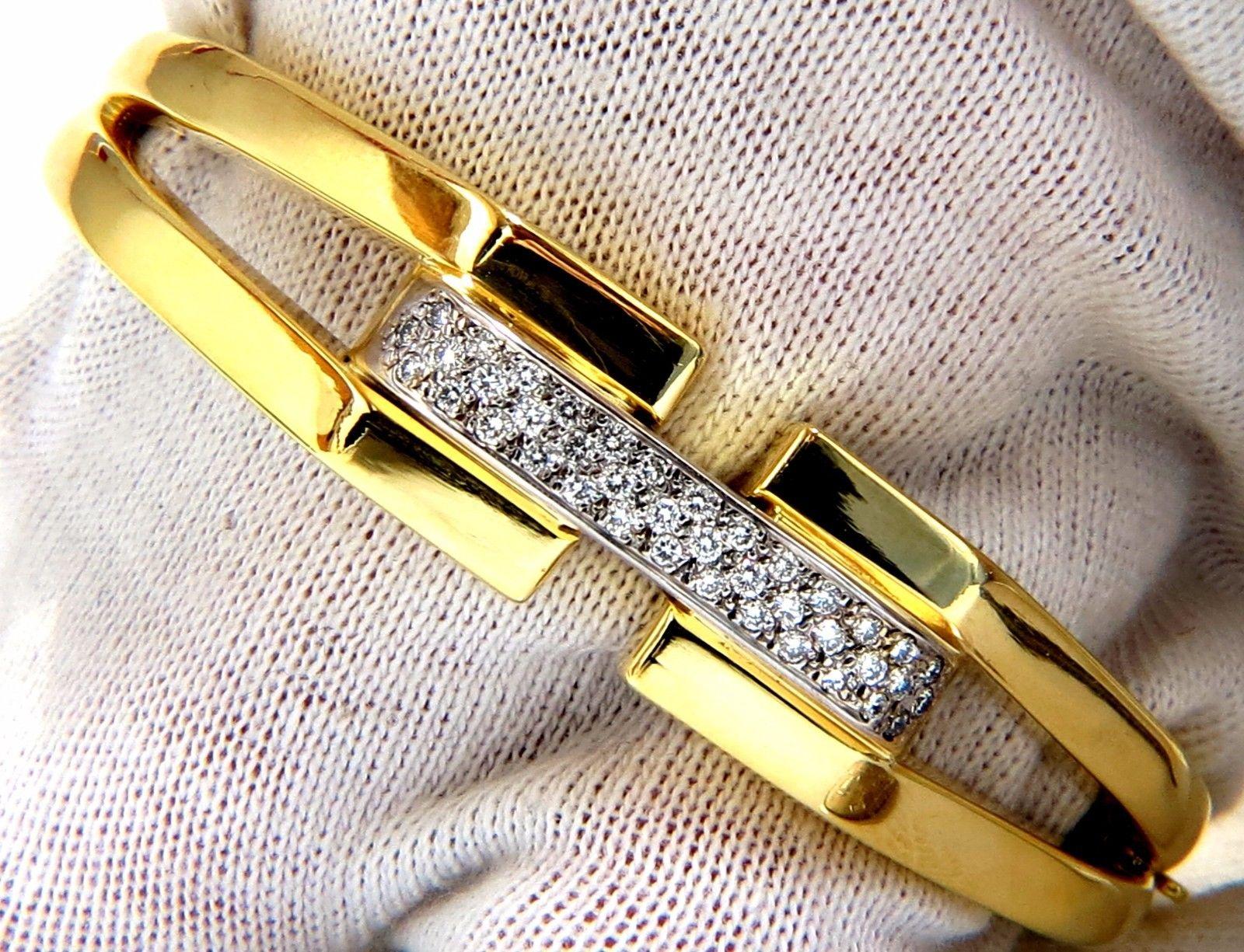 Bangle Bracelet 14 Karat .70 Carat Round Natural Diamonds Raised Bar Mod Deco In New Condition For Sale In New York, NY