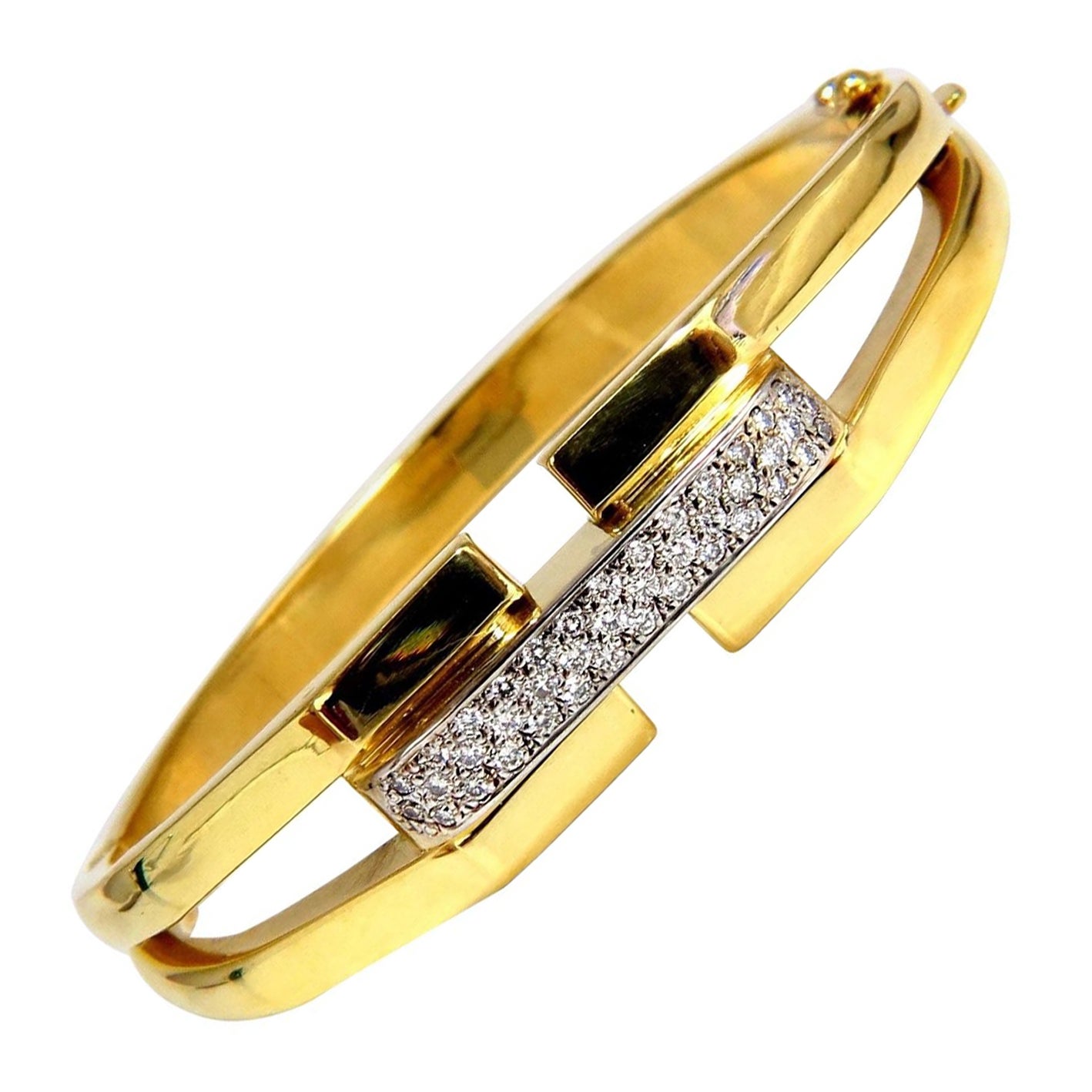 Bangle Bracelet 14 Karat .70 Carat Round Natural Diamonds Raised Bar Mod Deco*