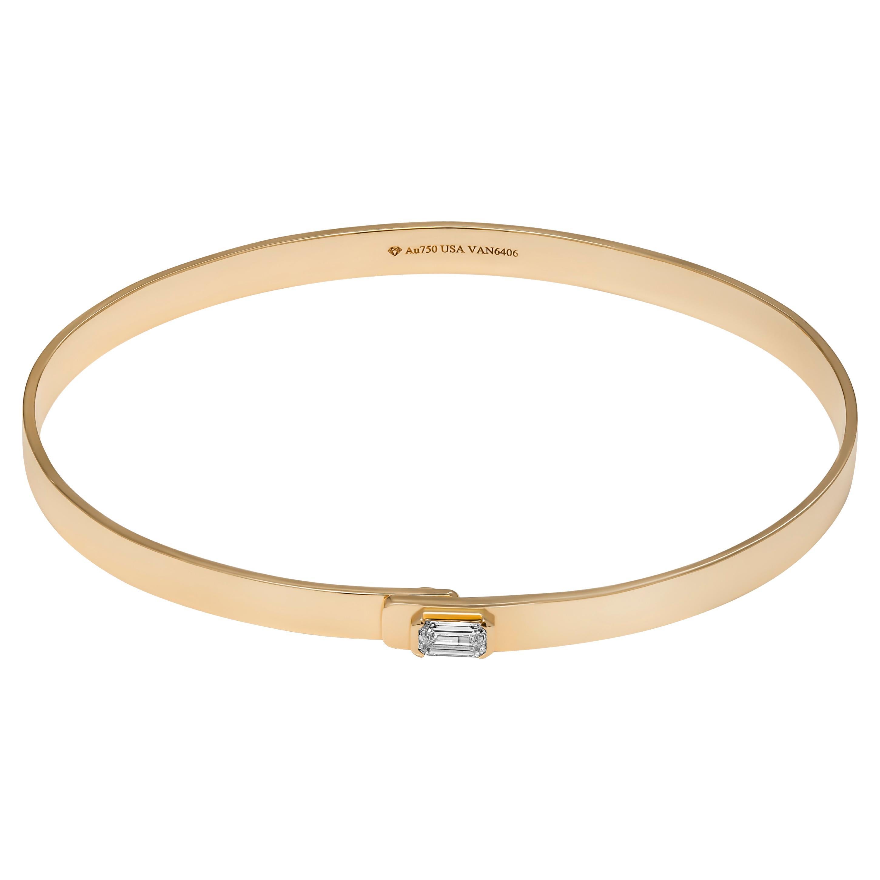 Bracelet en or jaune 18 carats avec 
Diamant émeraude de 0,31 ct 
Taille : 17