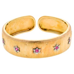 Retro Bangle Bracelet in Yellow Gold, White Gold and Rubies