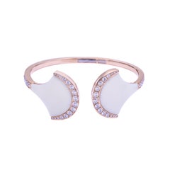 Exclusive Wave Bangle Rose Gold with White Ceramic and Diamonds