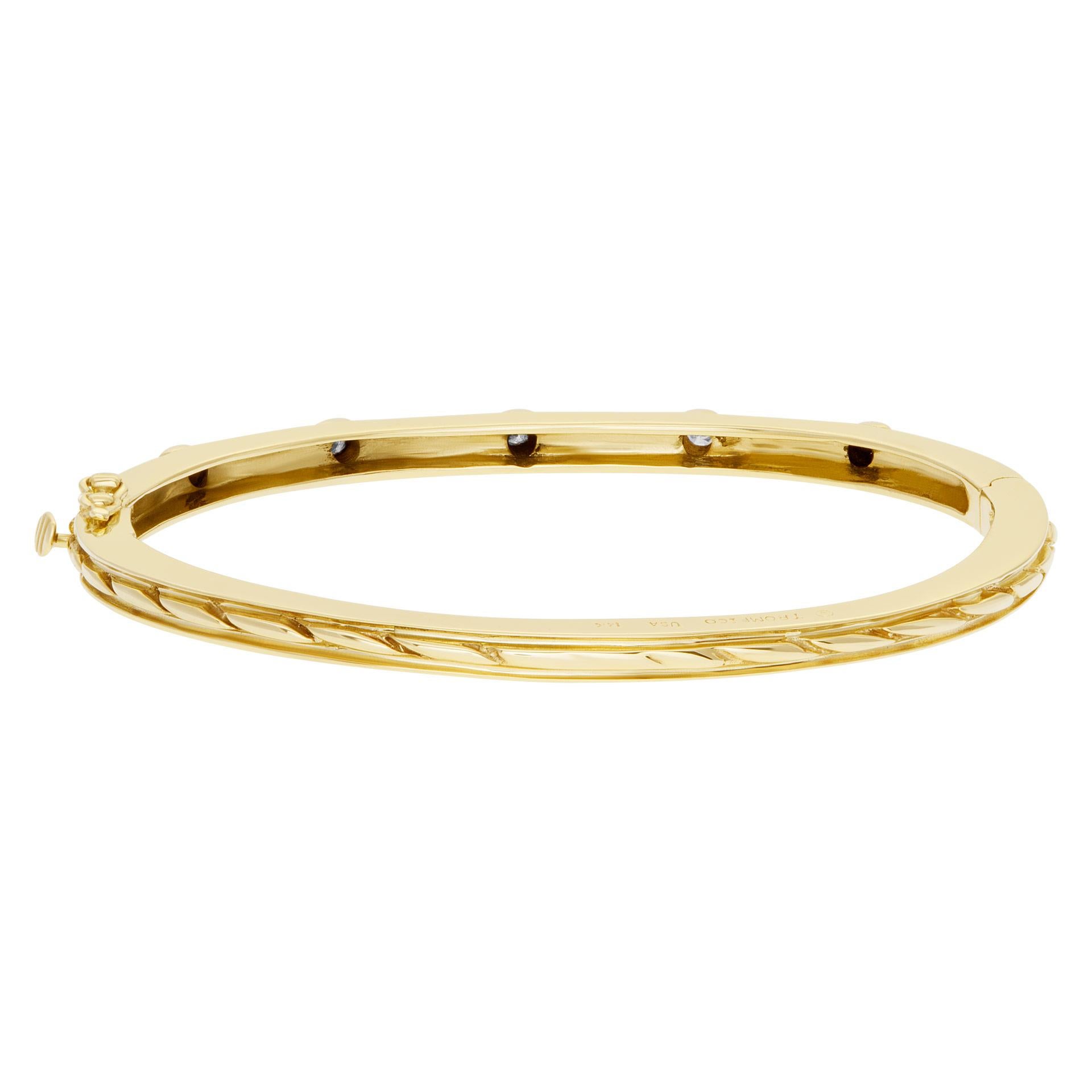 Bangle Bracelet with 5 Swirls in 14k Yellow Gold and Diamonds In Excellent Condition For Sale In Surfside, FL