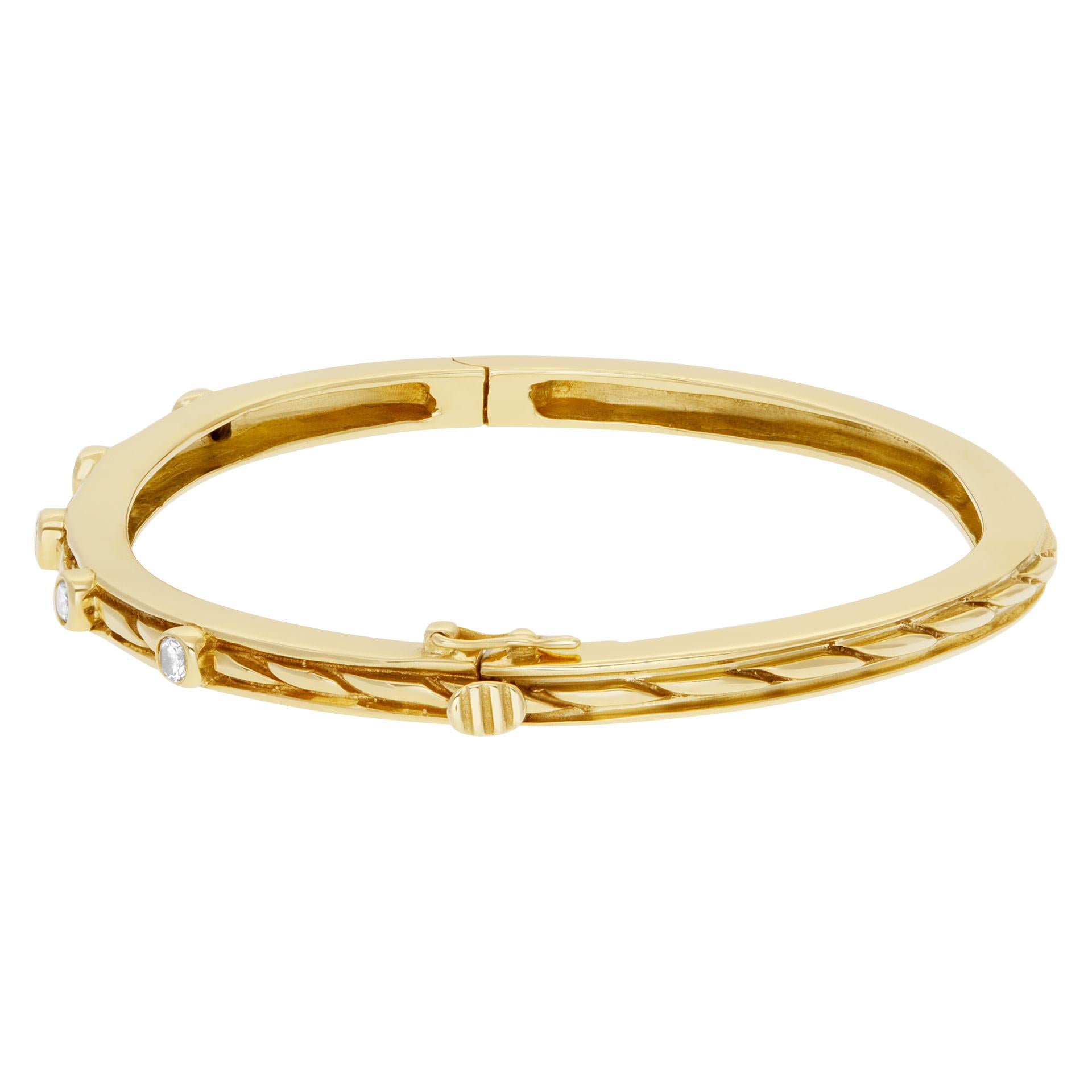 Women's Bangle Bracelet with 5 Swirls in 14k Yellow Gold and Diamonds For Sale