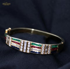 Bangle Bracelet with a Rainbow of Colored Stones and Diamonds
