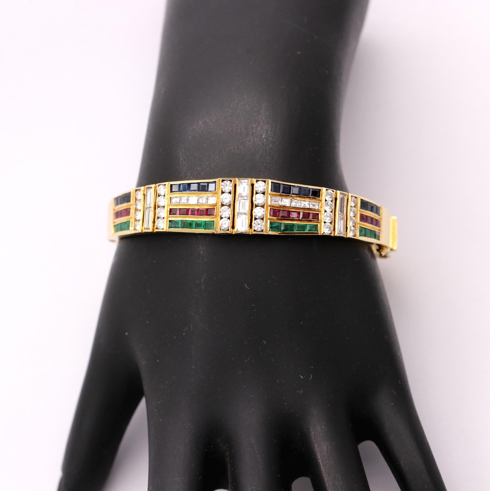 Bangle Bracelet with a Rainbow of Colored Stones and Diamonds In Good Condition In Palm Beach, FL