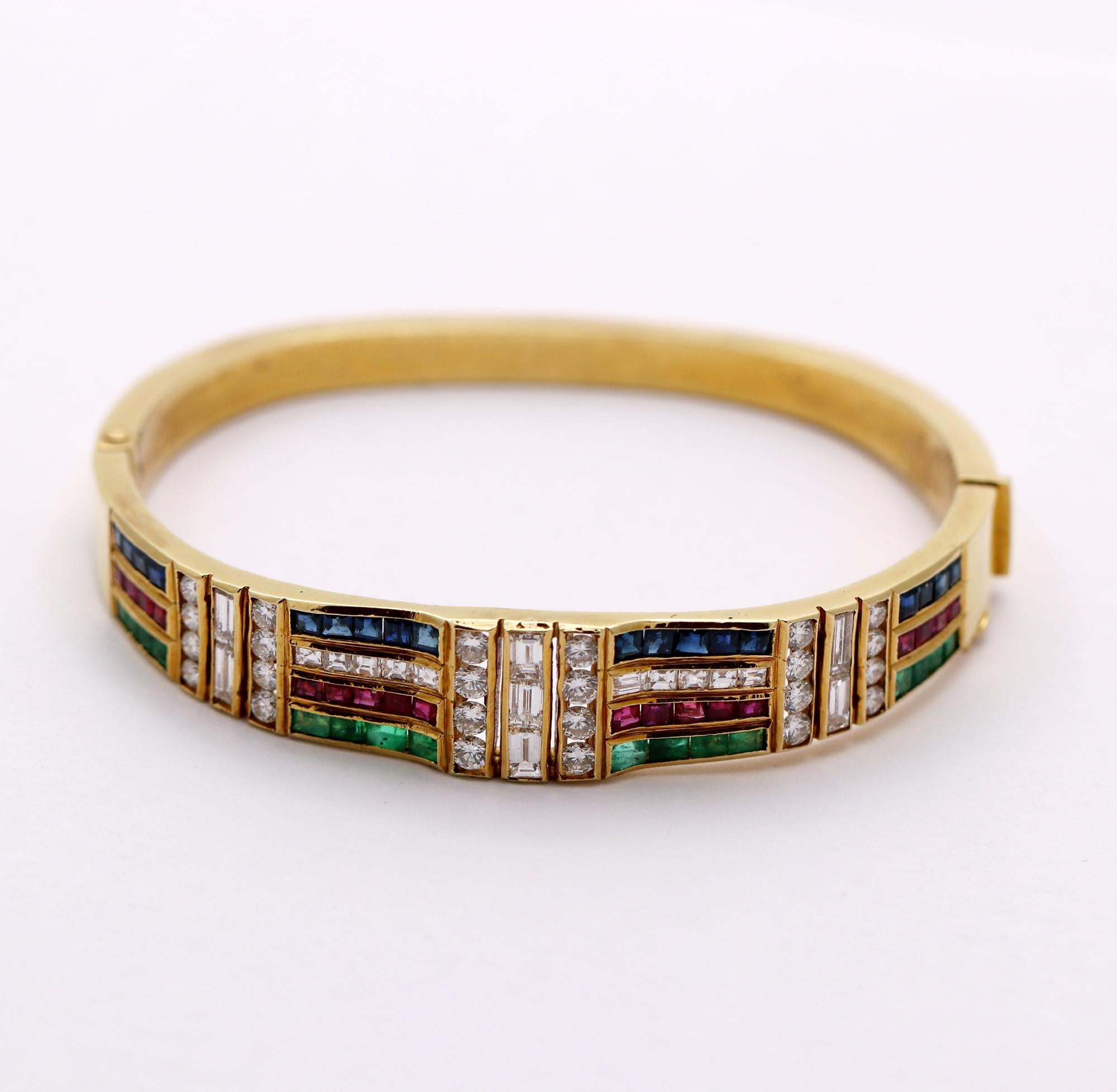Women's Bangle Bracelet with a Rainbow of Colored Stones and Diamonds