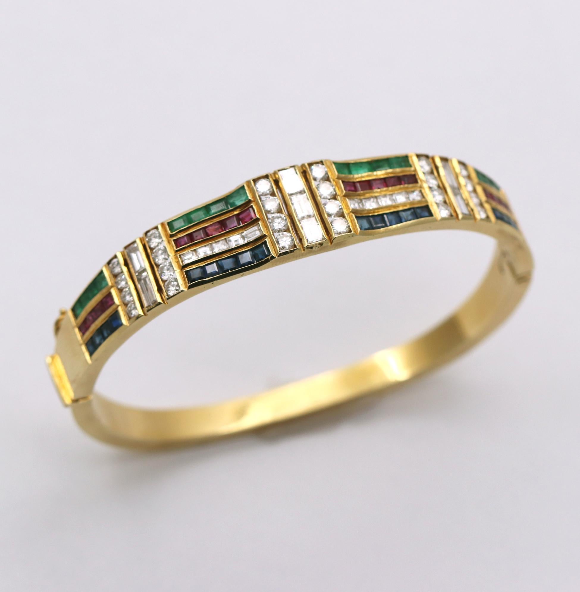 Bangle Bracelet with a Rainbow of Colored Stones and Diamonds 1