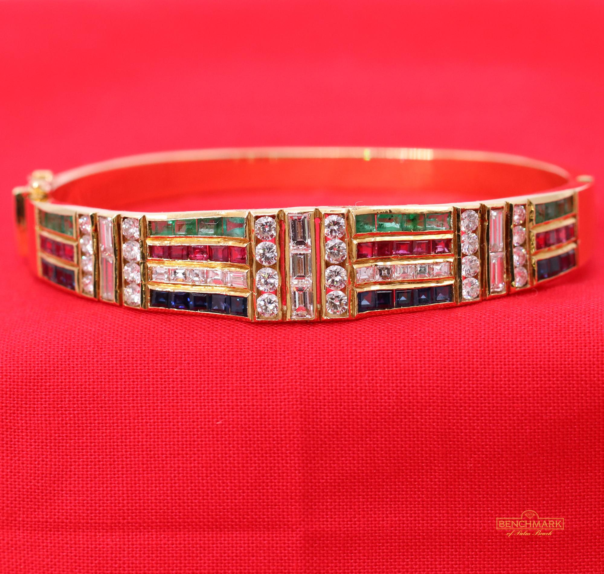 Bangle Bracelet with a Rainbow of Colored Stones and Diamonds 2