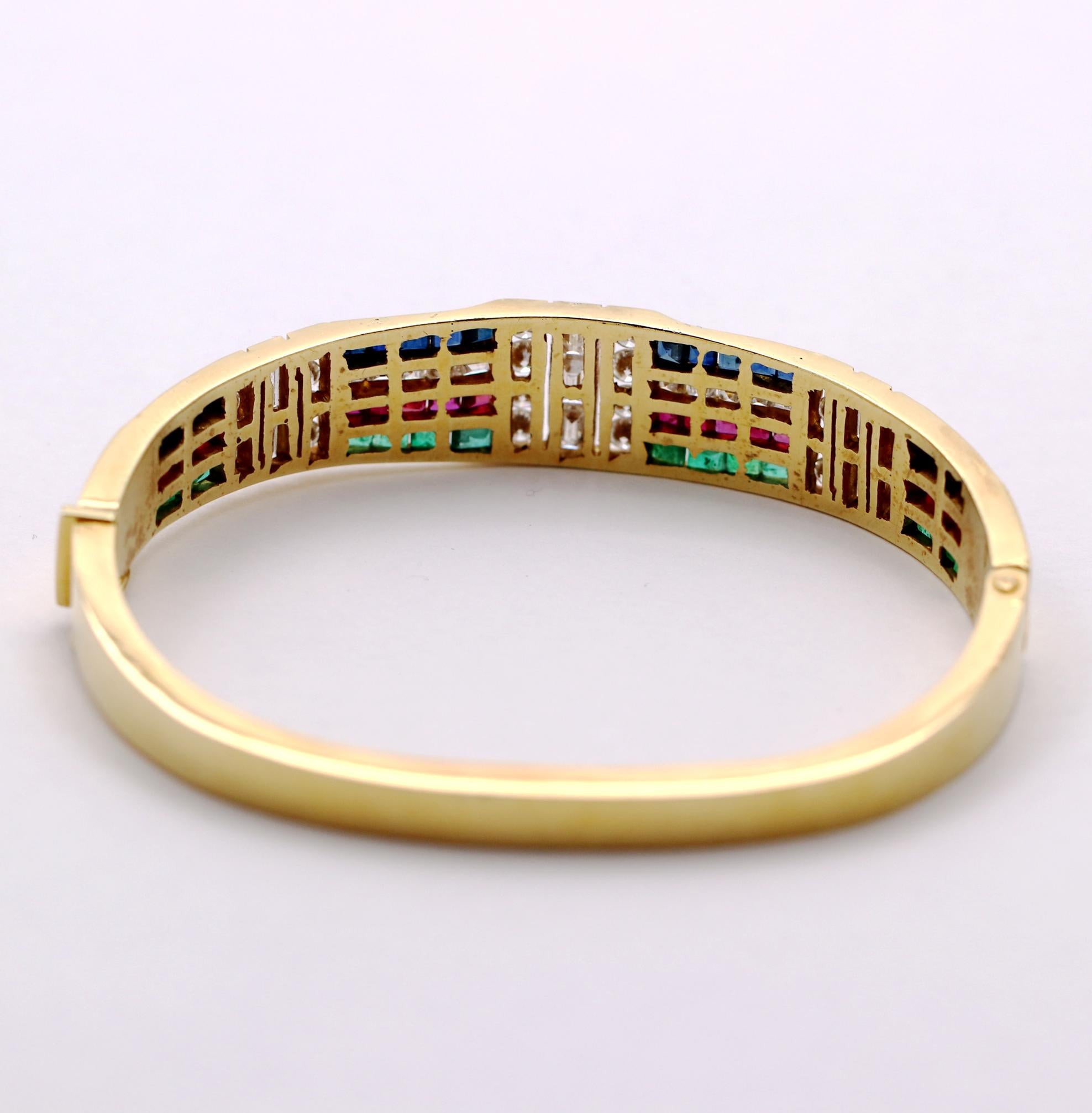 Bangle Bracelet with a Rainbow of Colored Stones and Diamonds 4