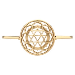 Bangle Bracelet with Durga Yantra Symbol in 14 Kt Gold Gift for Her Spiritual