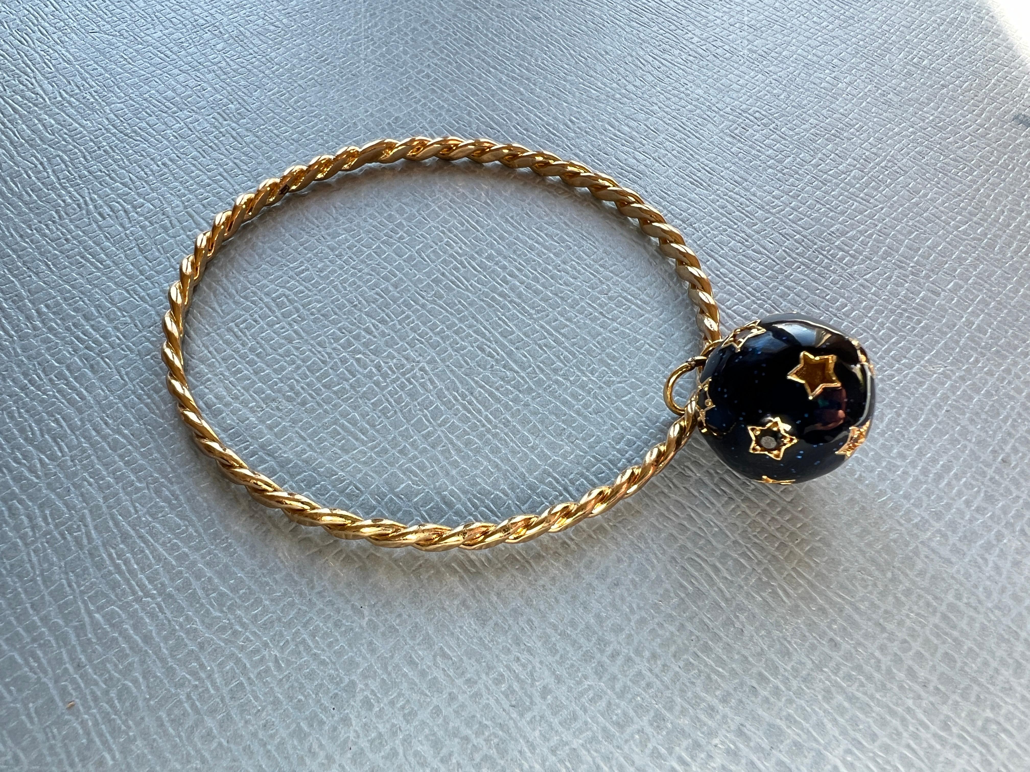 Single Cut White Diamond Black Diamond Sphere Bangle For Sale