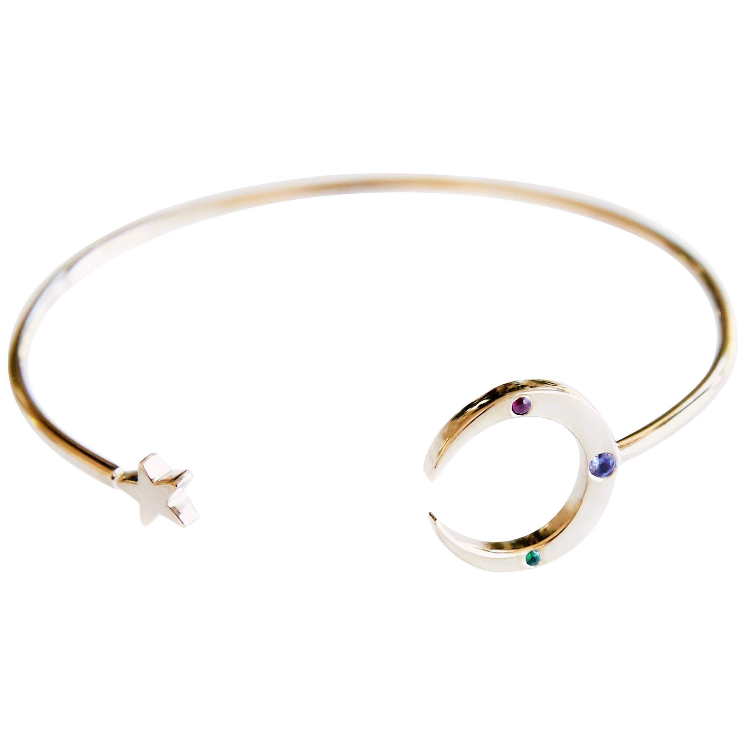 Bangle Crescent Moon Star Emerald Ruby Tanzanite Bracelet J Dauphin