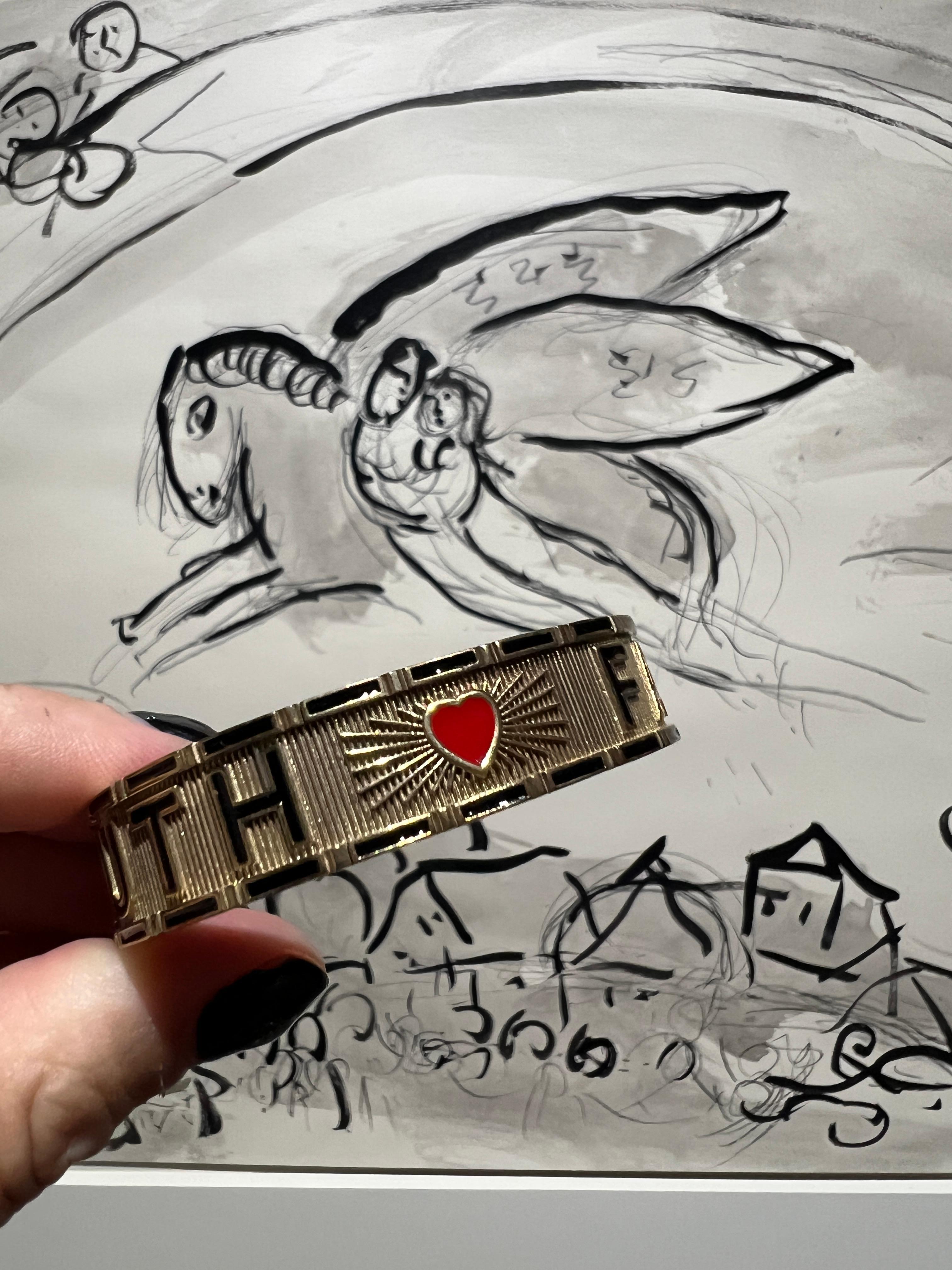 Victorian Heart Red Enamel Cuff Bracelet Truth Faith For Sale