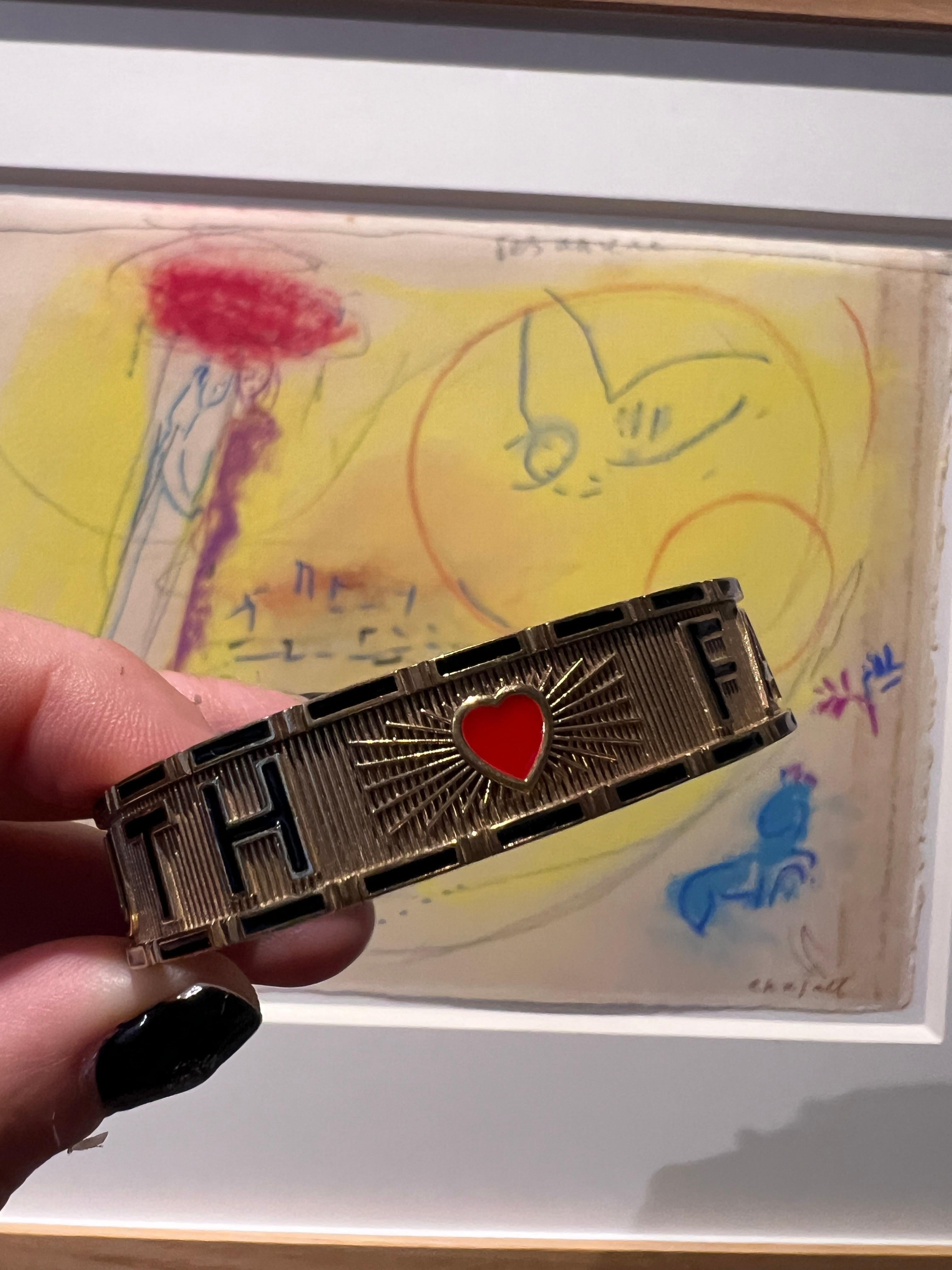 Heart Red Enamel Cuff Bracelet Truth Faith In New Condition For Sale In Los Angeles, CA