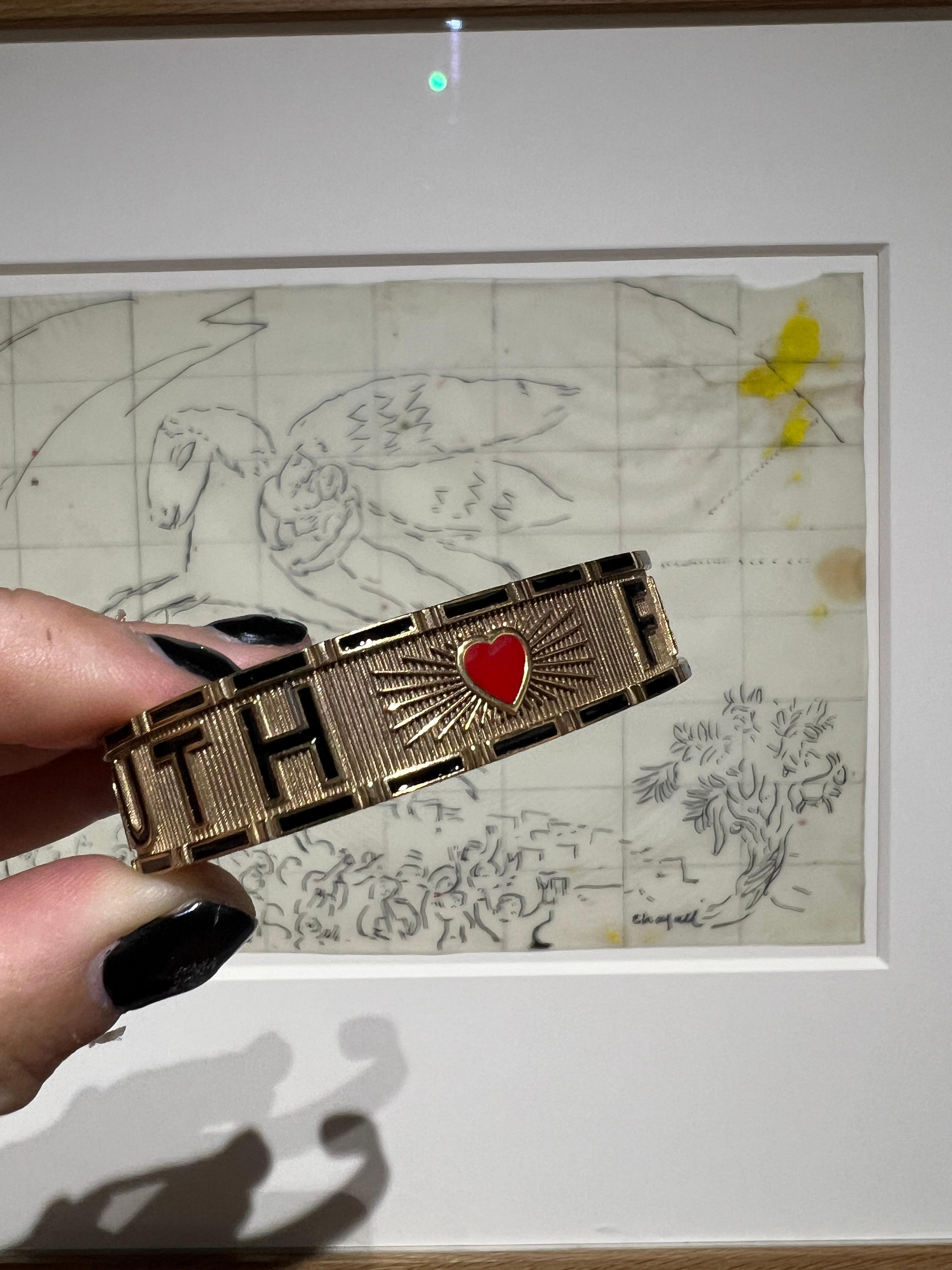 Women's Heart Red Enamel Cuff Bracelet Truth Faith For Sale