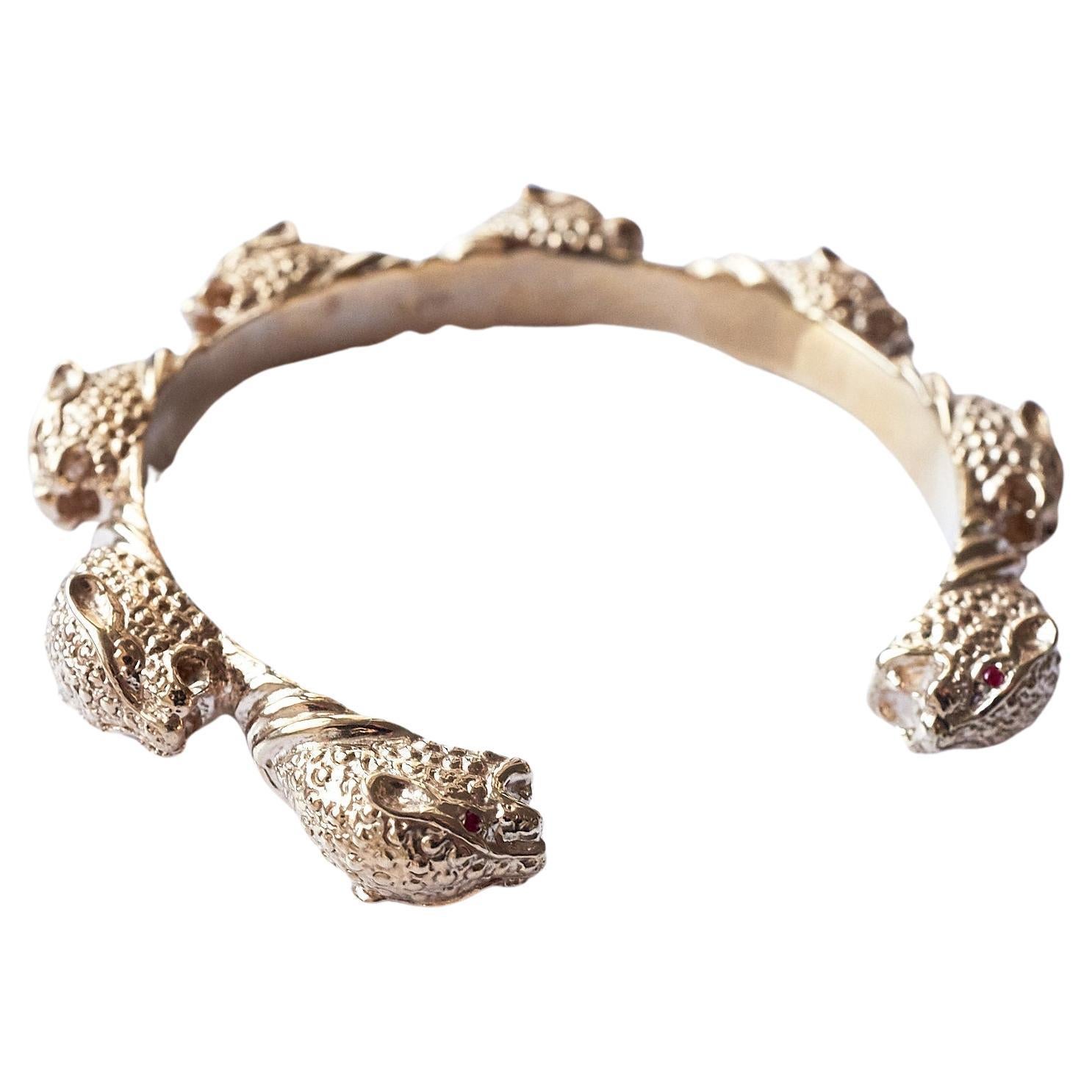 2 Paires ( Total 4 pcs ) Bracelet manchette Rubis aux yeux de jaguar Bijoux animaux Jaguar Bronze 

J DAUPHIN Bracelet style signature 