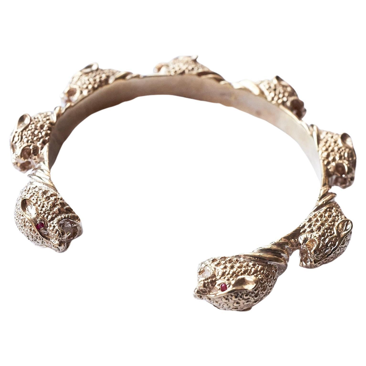 Bangle Cuff Bracelet Ruby Jaguar Animal Jewelry Bronze J Dauphin For Sale