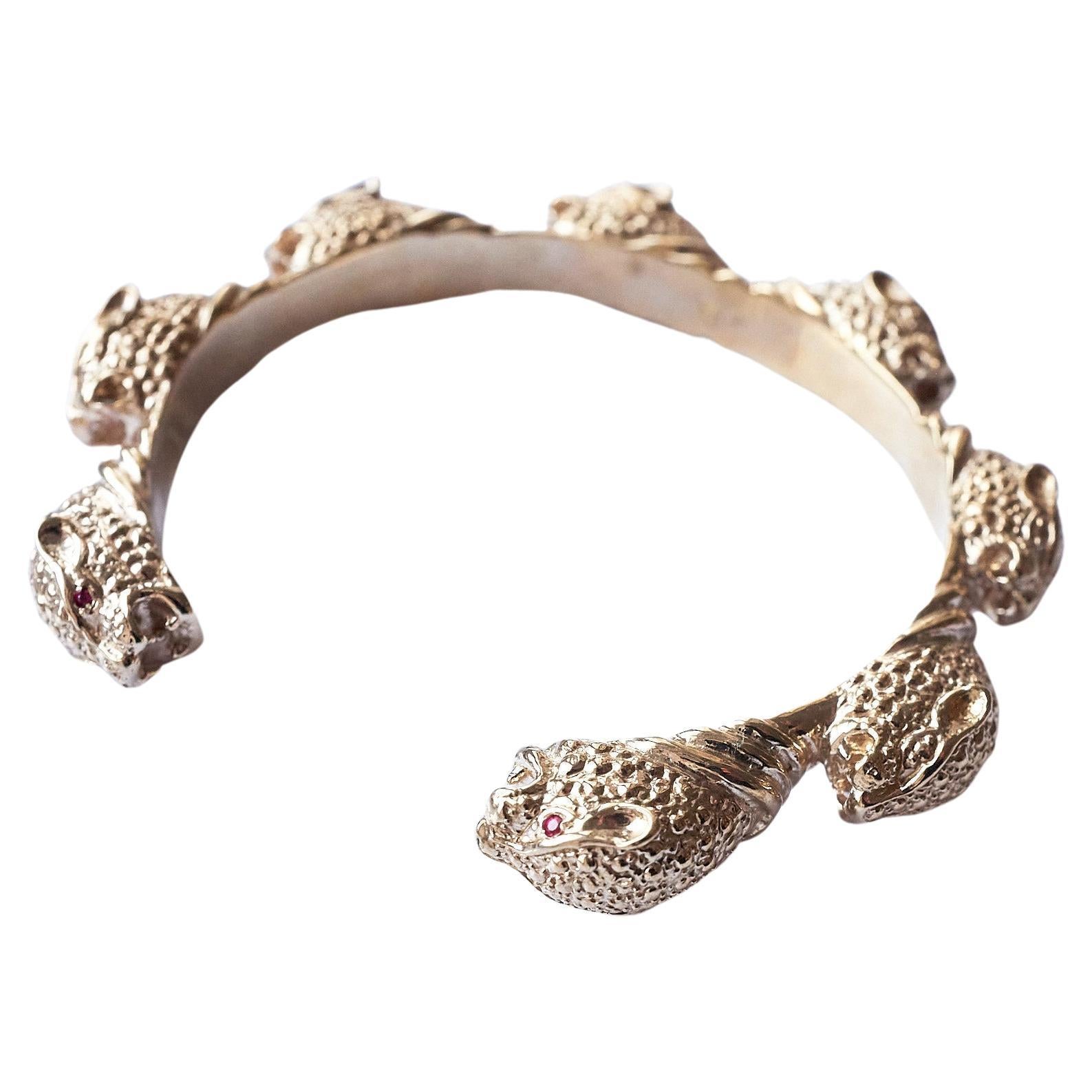 Bangle Cuff Bracelet Ruby Jaguar Animal Jewelry Bronze J Dauphin For Sale