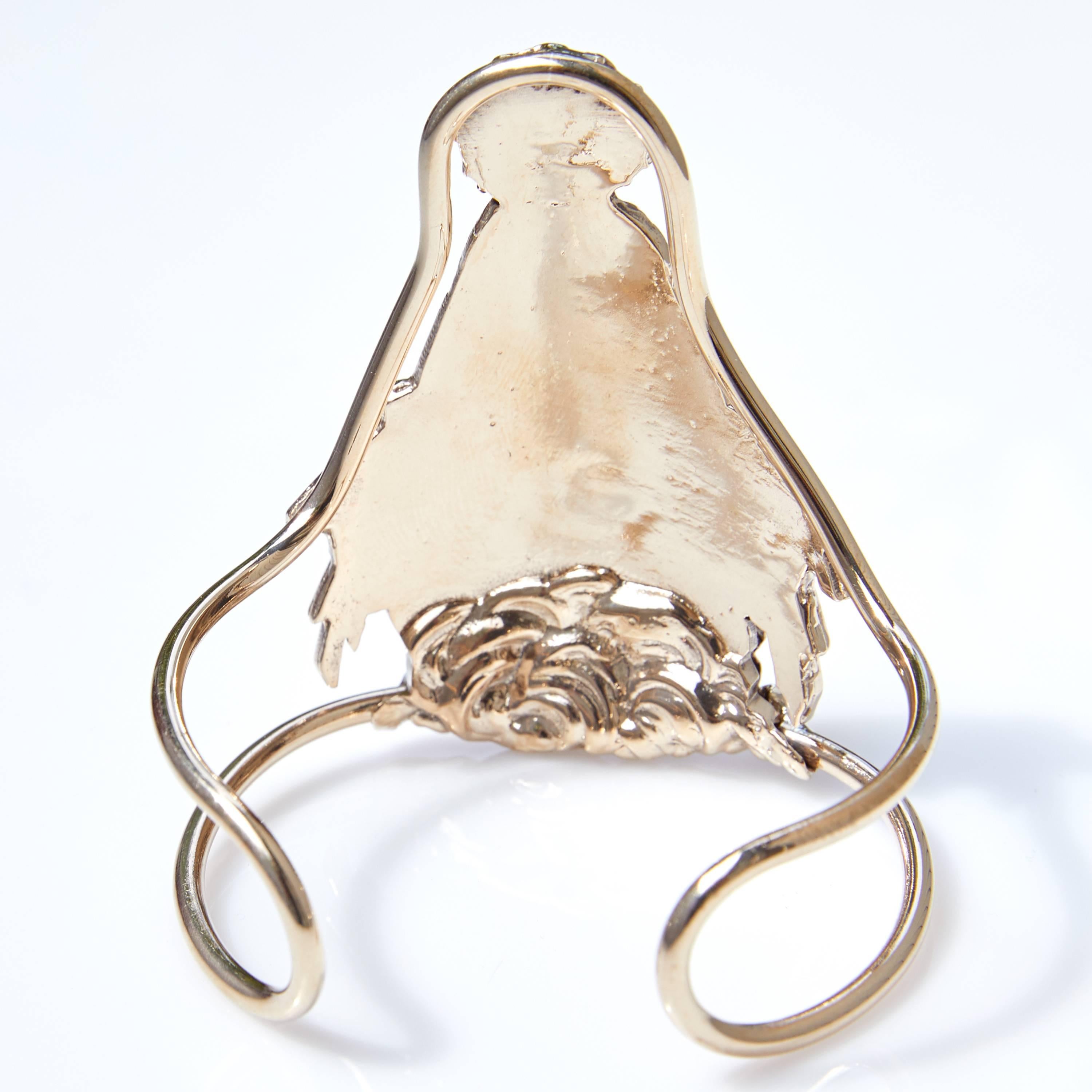 Round Cut Bangle Cuff Bracelet Virgin Mary SpiritualReligious Bronze J Dauphin For Sale