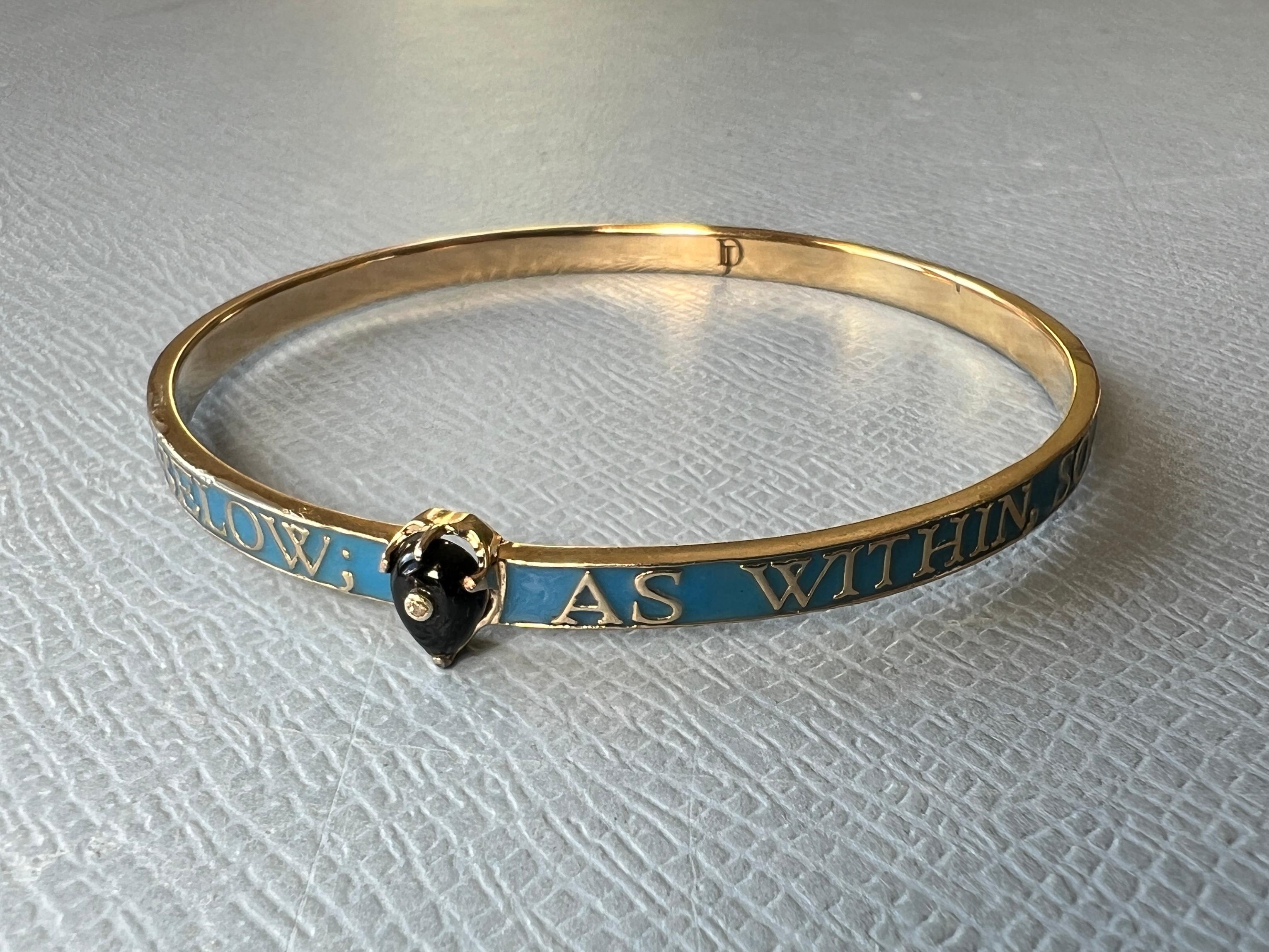 Single Cut Bangle Gold Blue Enamel For Sale