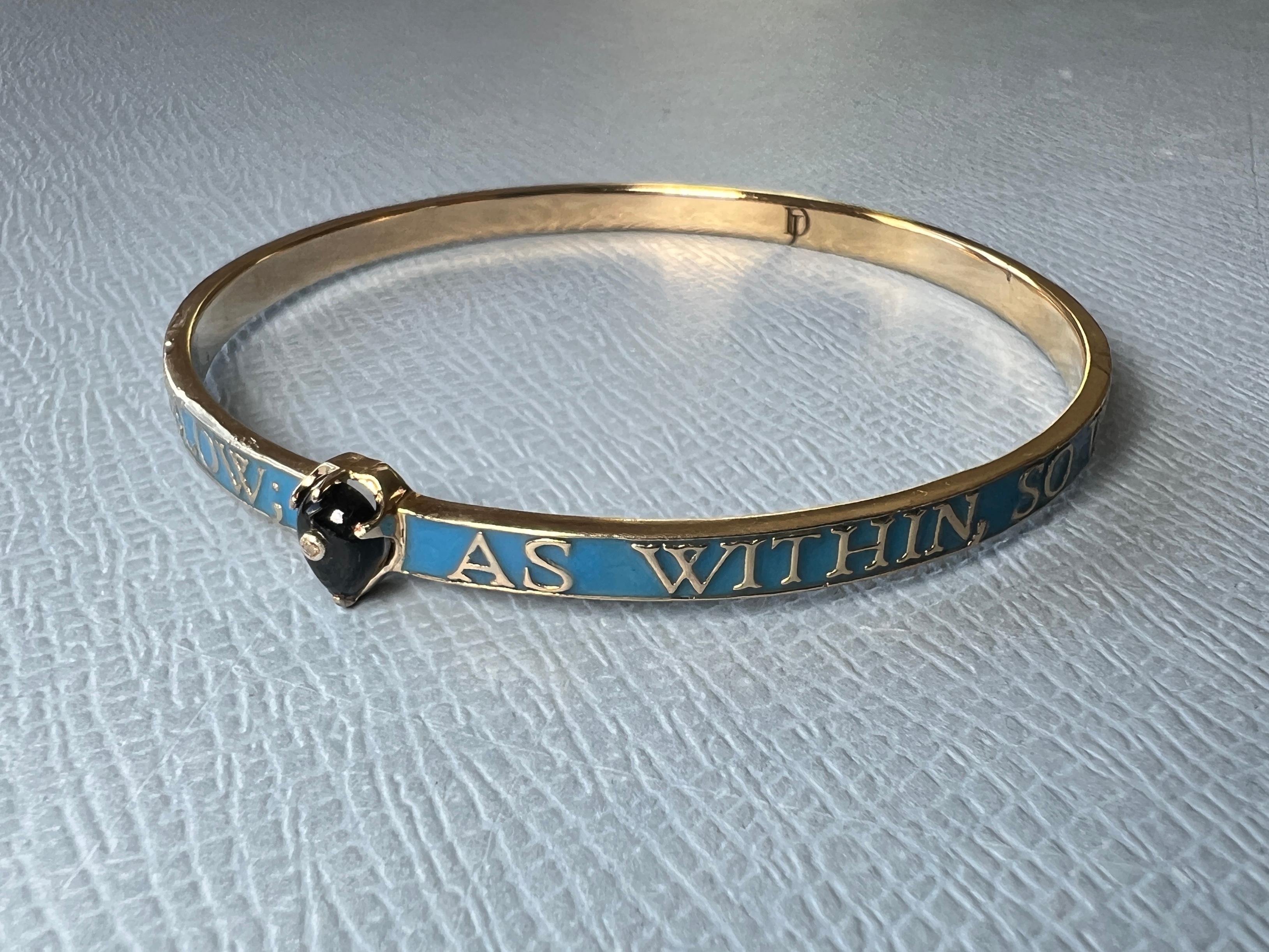 Bangle con diamanti in onice Cuore smalto blu in vendita 2