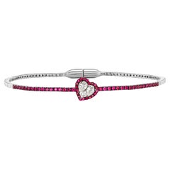 Bangle in 18k White Gold with Ruby and Heart Shape Diamond Cluster