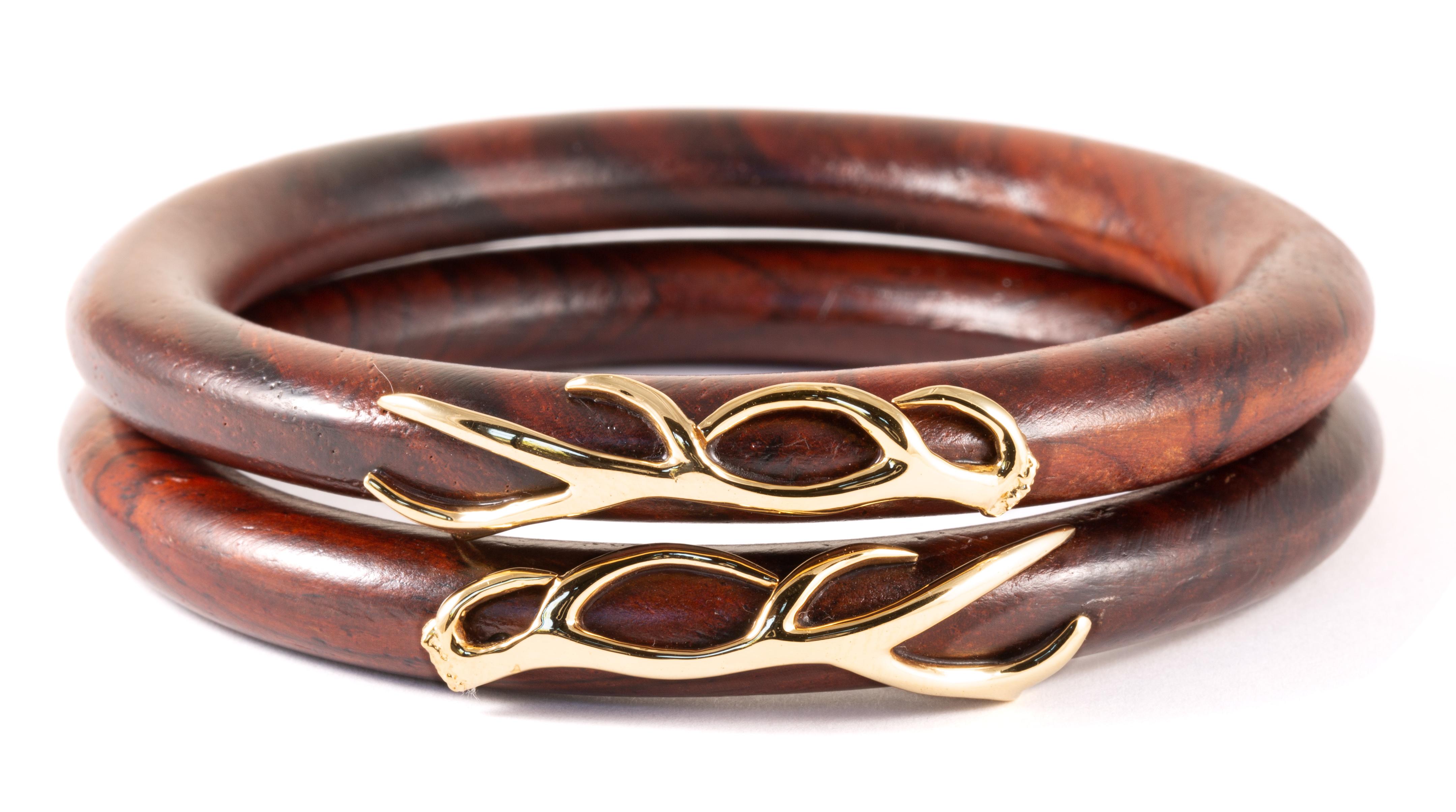 Cocobolo Wood and 18 karat Gold Bangle In New Condition For Sale In Solana Beach, CA