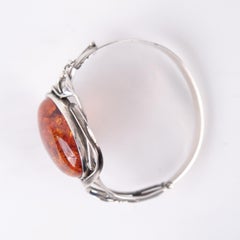 Bangle In Silver & Amber With Safety Clasp In Unique Design