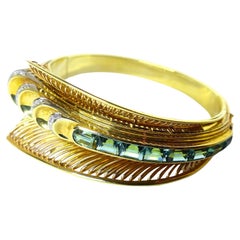 Bangle in 14k Yellow Gold with Green Tourmalines and Round Diamonds D/VS, 0,38ct