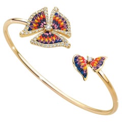 Bangle in Yellow Gold with White Diamonds and Micromosaic