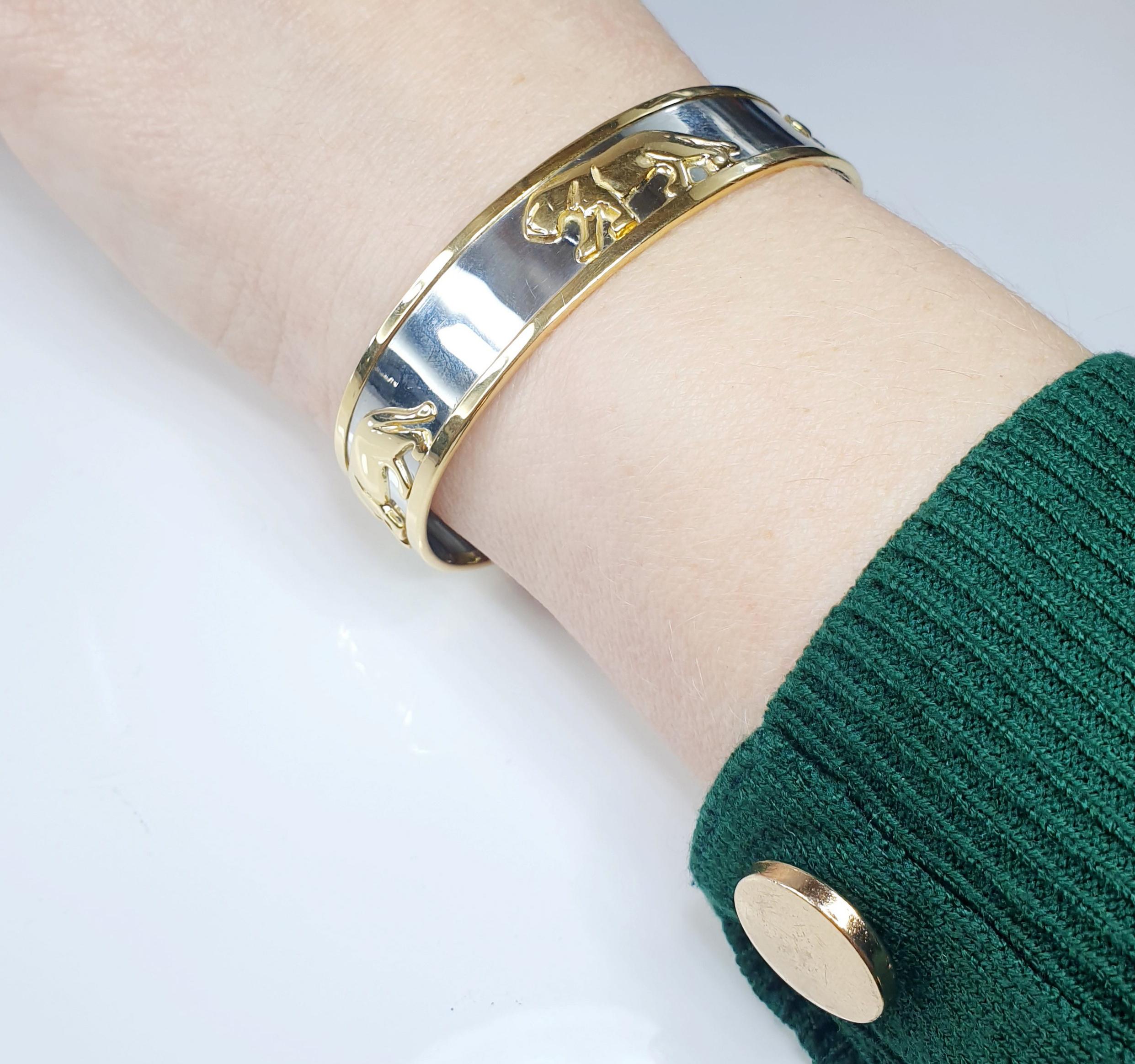 Contemporary Bangle Panther Bracelet in Stainless Steel and 18k Yellow Gold
